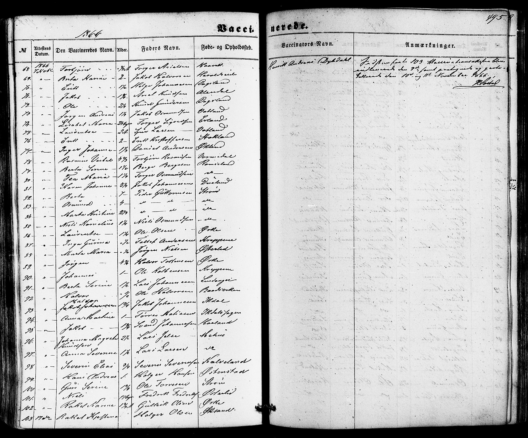 Skjold sokneprestkontor, SAST/A-101847/H/Ha/Haa/L0008: Parish register (official) no. A 8, 1856-1882, p. 495