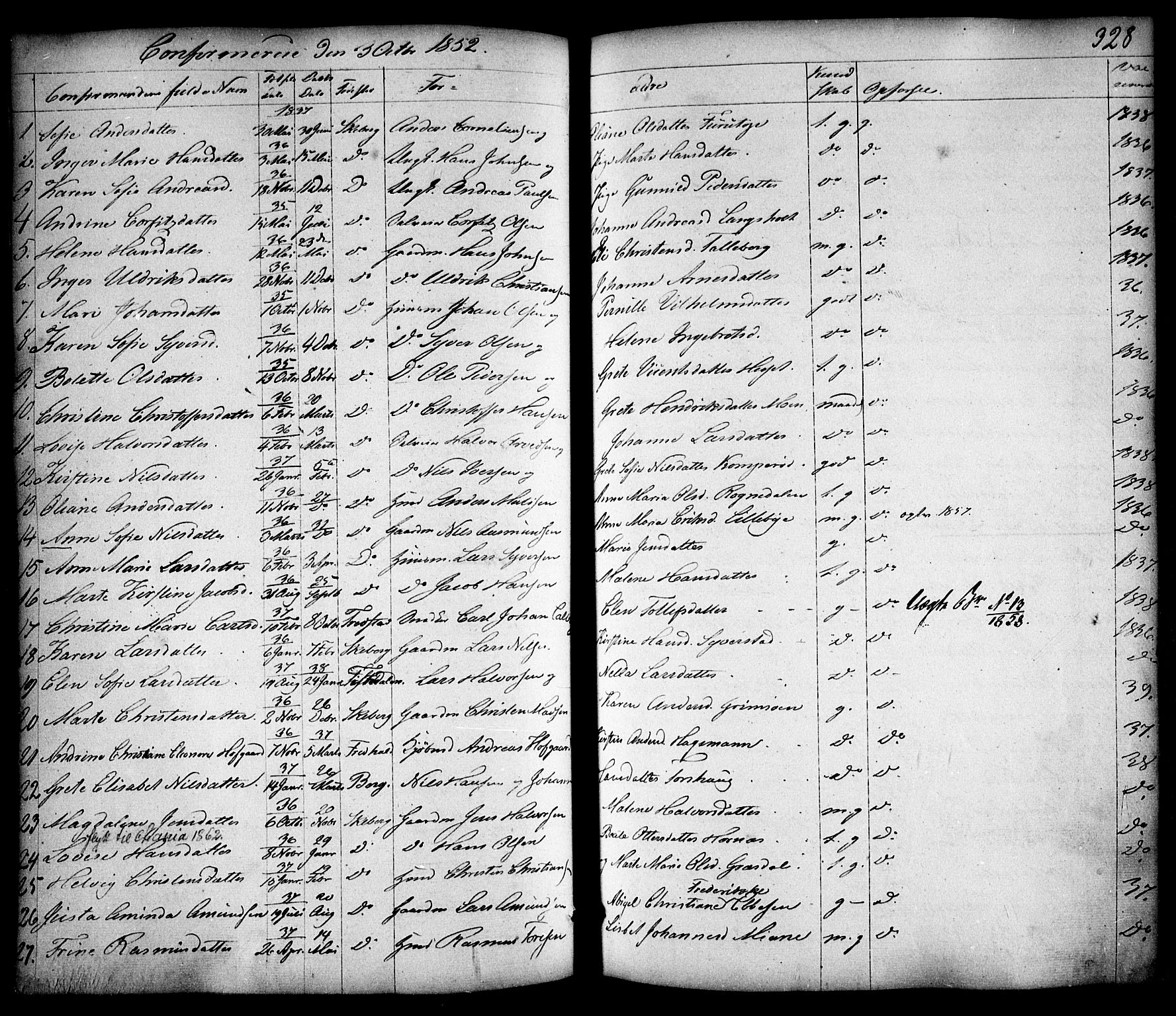 Skjeberg prestekontor Kirkebøker, AV/SAO-A-10923/F/Fa/L0006: Parish register (official) no. I 6, 1846-1858, p. 328