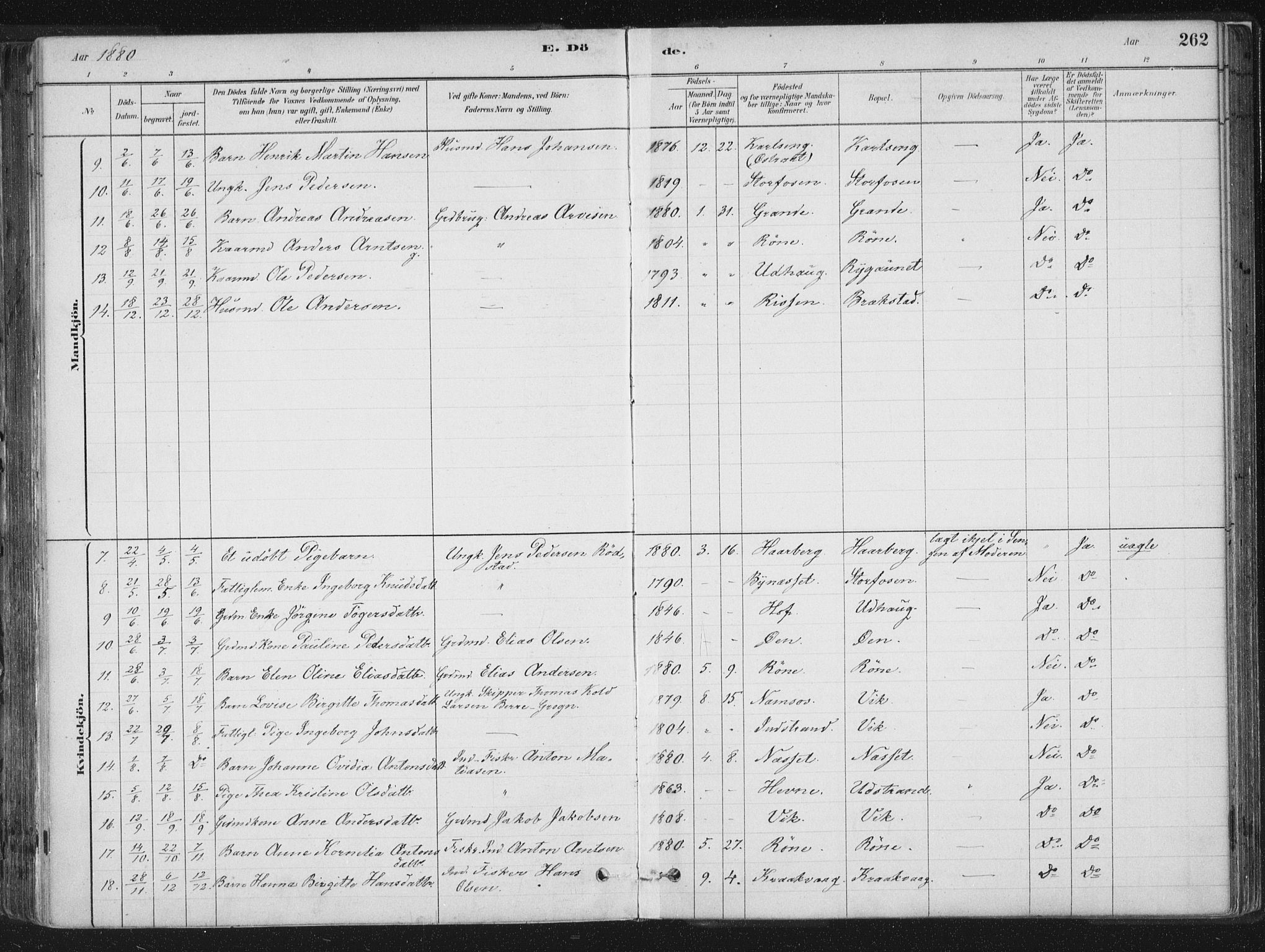 Ministerialprotokoller, klokkerbøker og fødselsregistre - Sør-Trøndelag, AV/SAT-A-1456/659/L0739: Parish register (official) no. 659A09, 1879-1893, p. 262