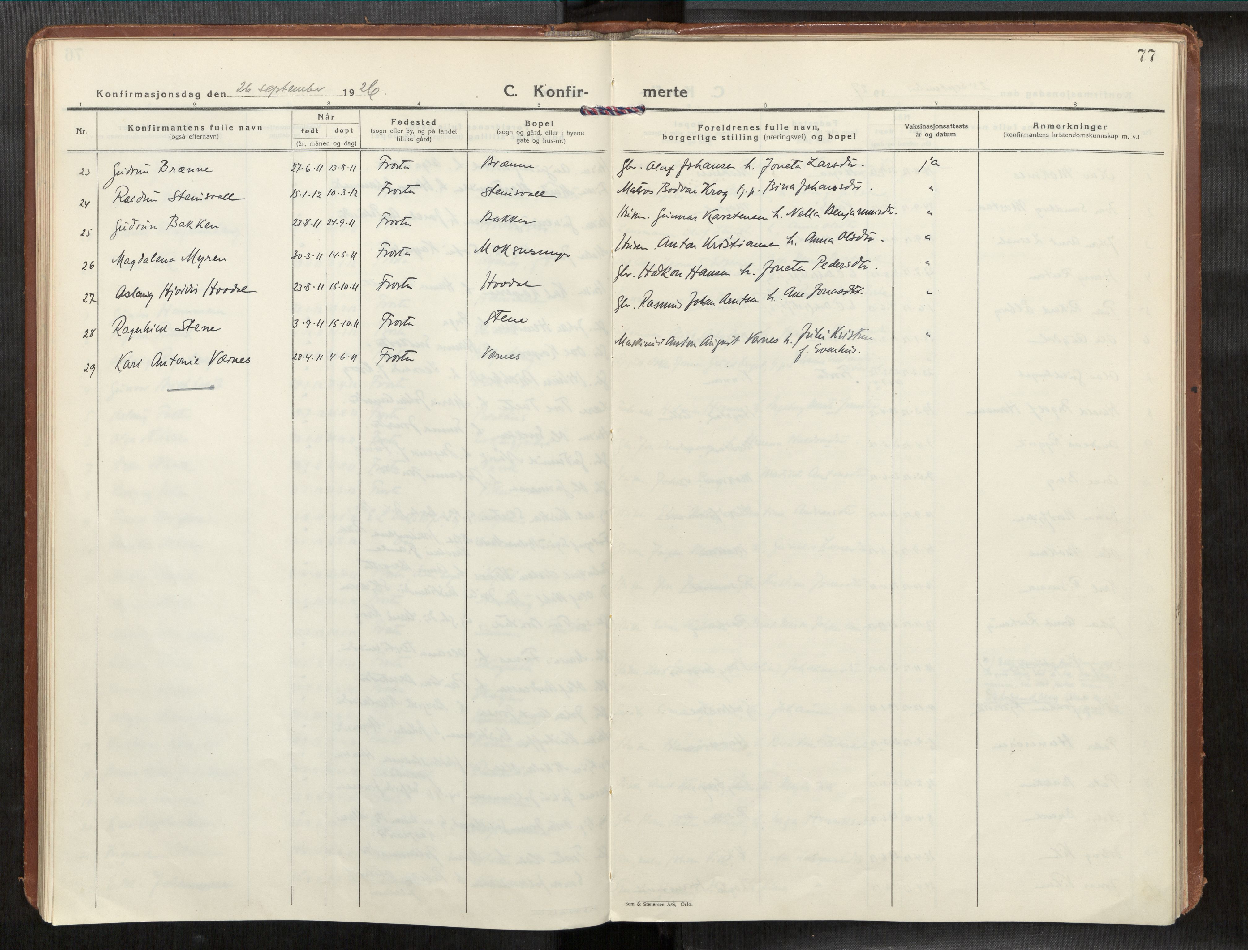 Frosta sokneprestkontor, AV/SAT-A-4380/2/H/Haa/L0001: Parish register (official) no. 1, 1926-1934, p. 77