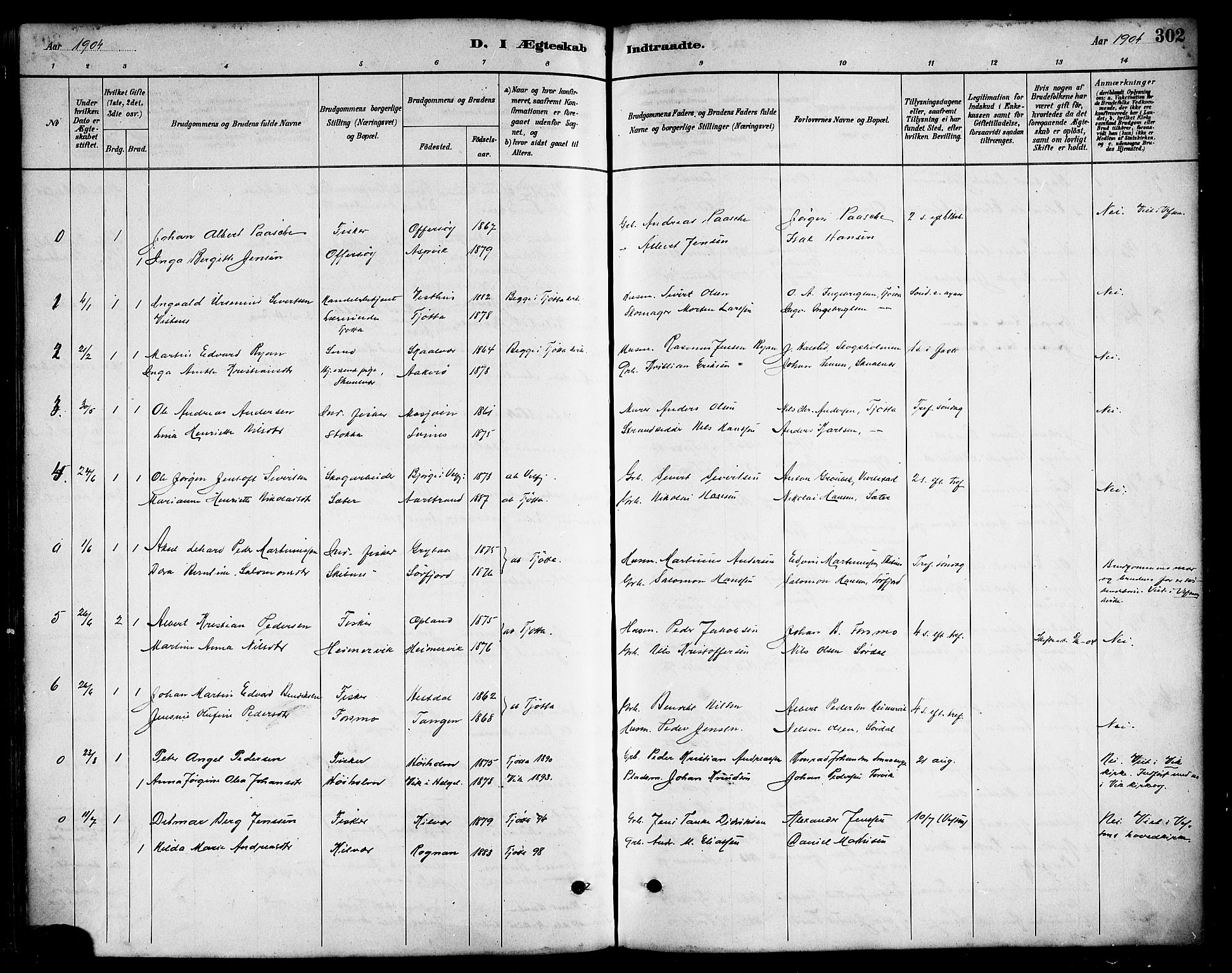 Ministerialprotokoller, klokkerbøker og fødselsregistre - Nordland, AV/SAT-A-1459/817/L0268: Parish register (copy) no. 817C03, 1884-1920, p. 302