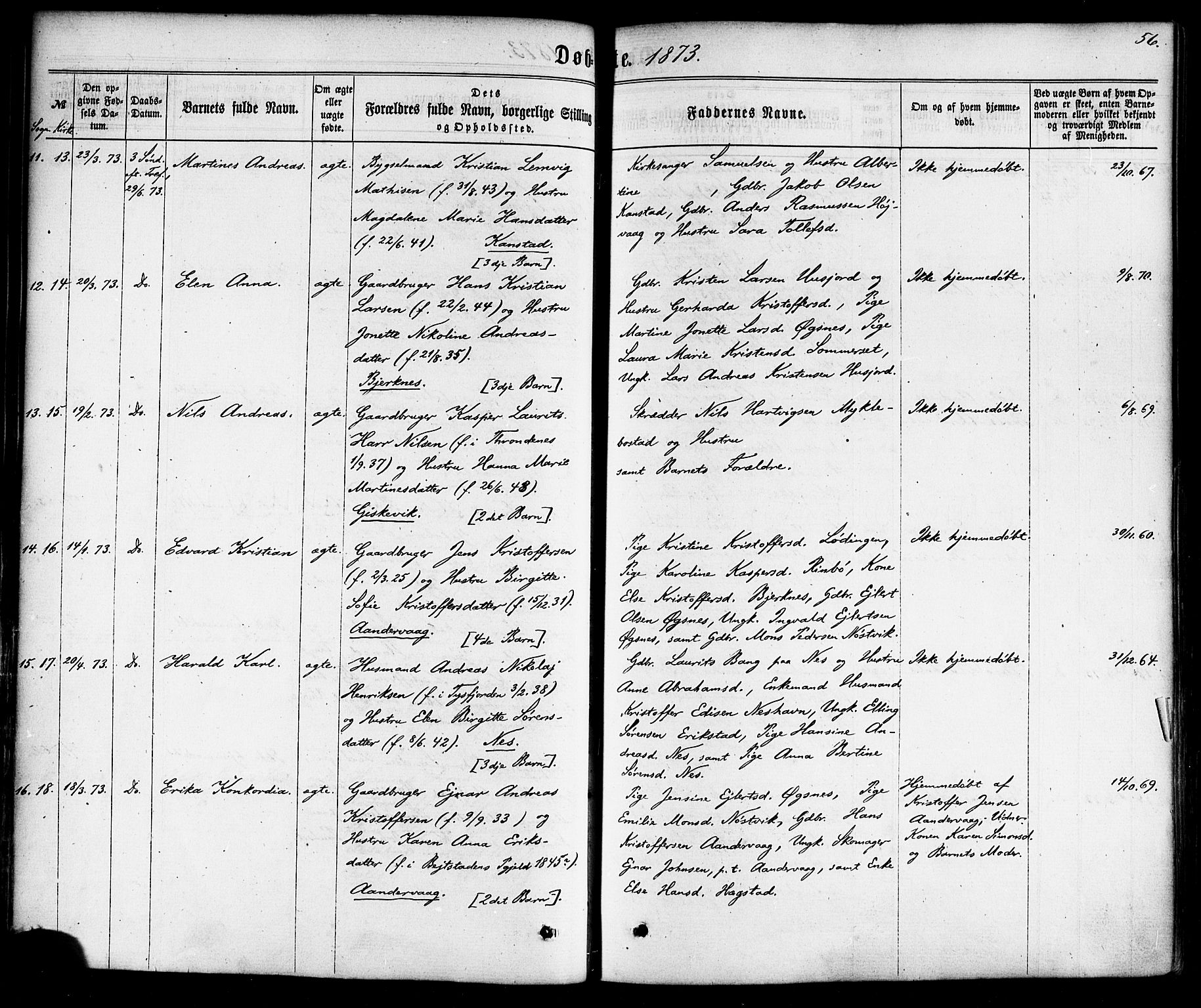 Ministerialprotokoller, klokkerbøker og fødselsregistre - Nordland, SAT/A-1459/872/L1034: Parish register (official) no. 872A09, 1864-1884, p. 56