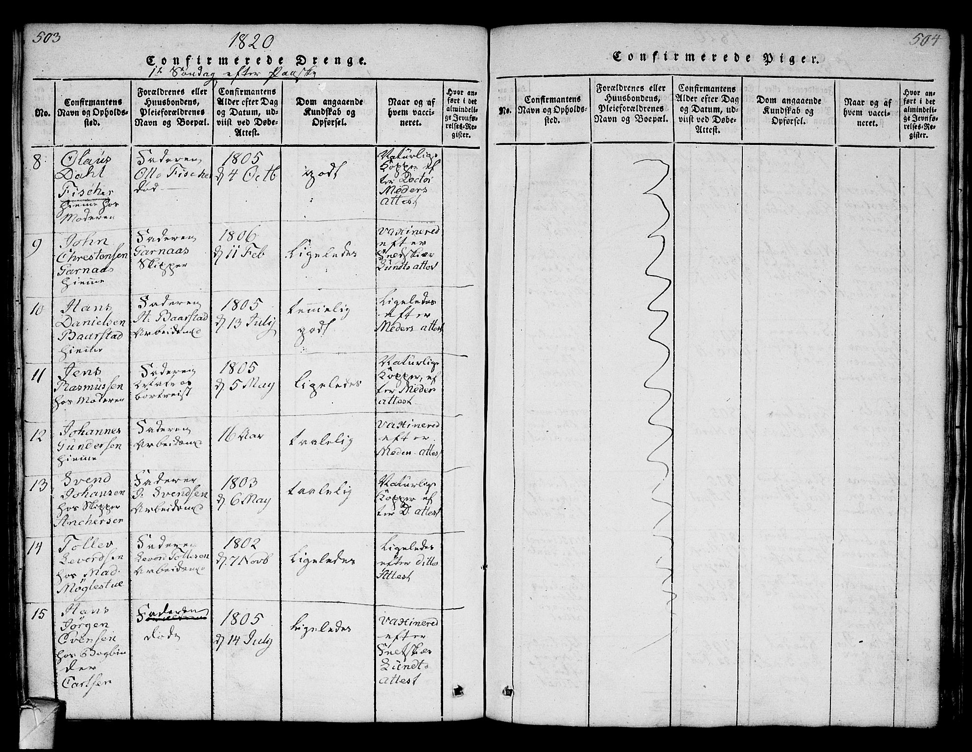 Strømsø kirkebøker, AV/SAKO-A-246/F/Fa/L0011: Parish register (official) no. I 11, 1815-1829, p. 503-504