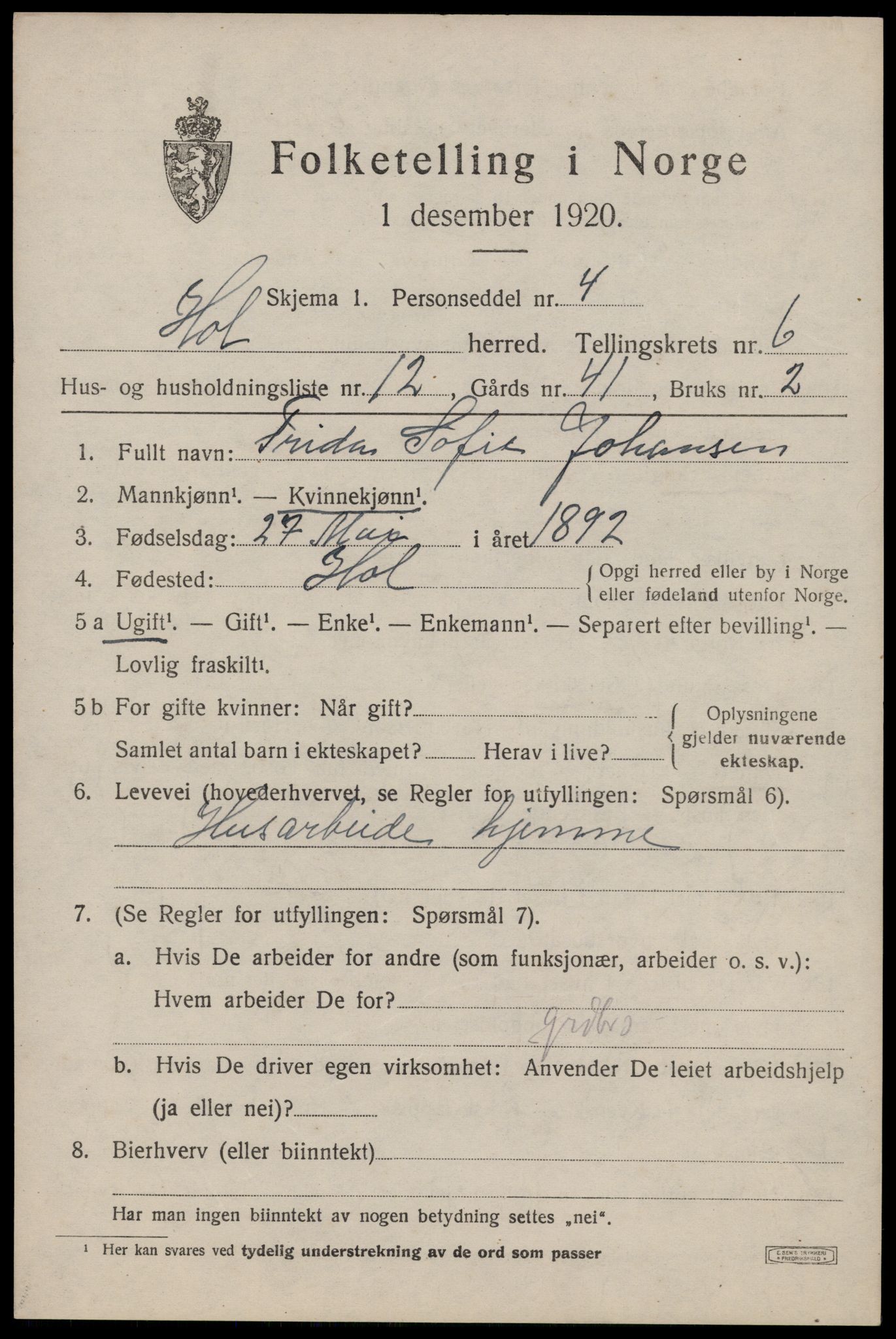 SAT, 1920 census for Hol, 1920, p. 4725