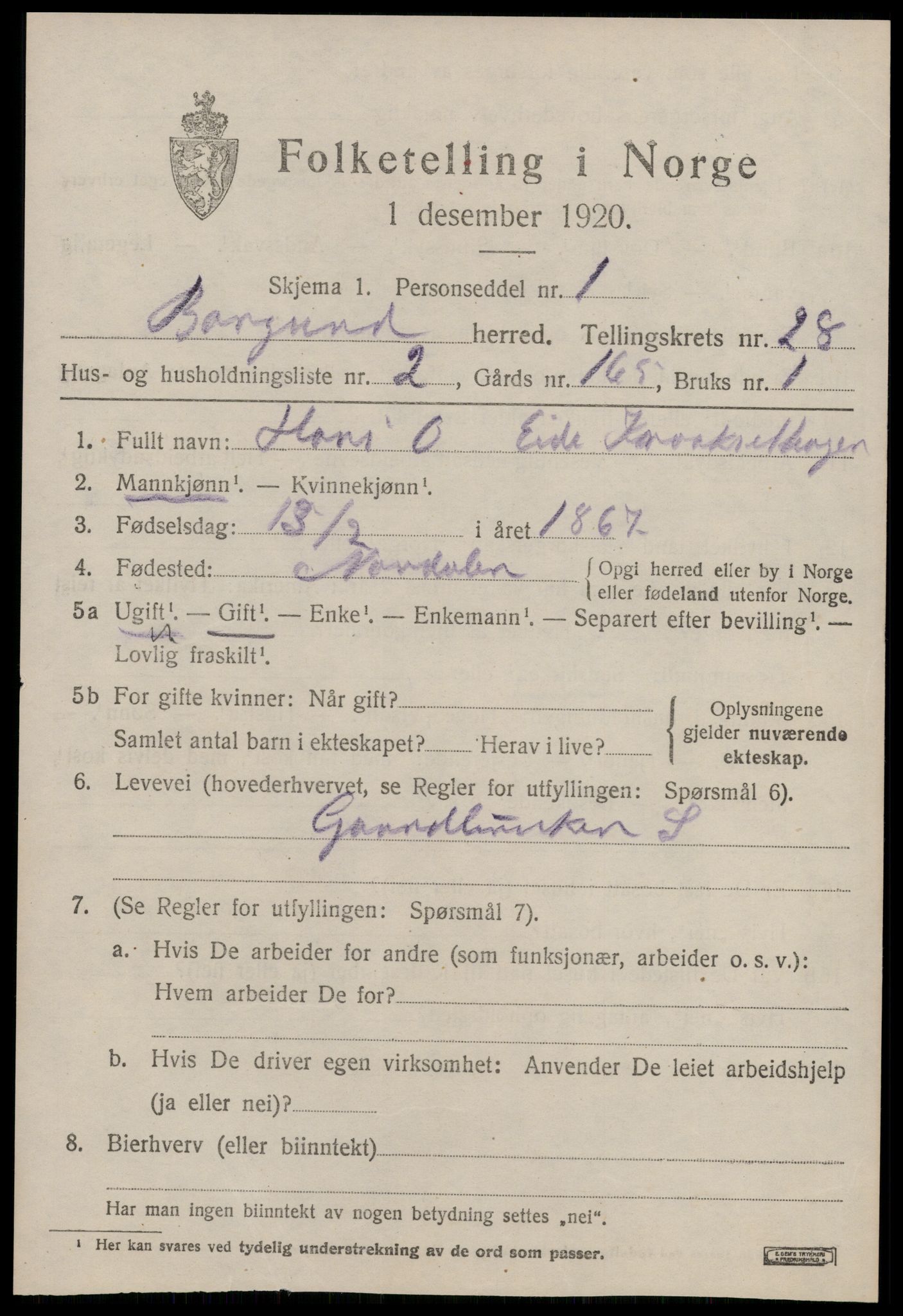 SAT, 1920 census for Borgund, 1920, p. 18092