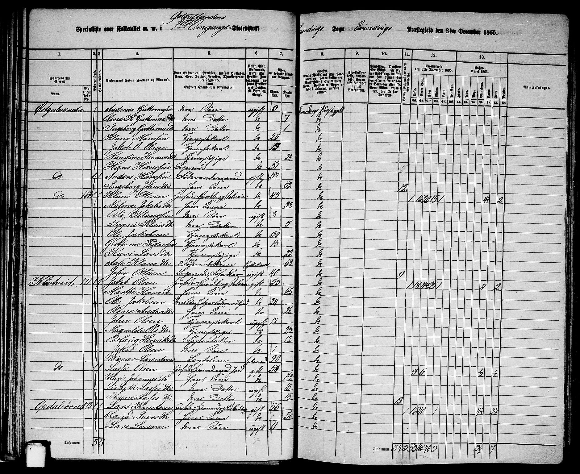 RA, 1865 census for Eivindvik, 1865, p. 43