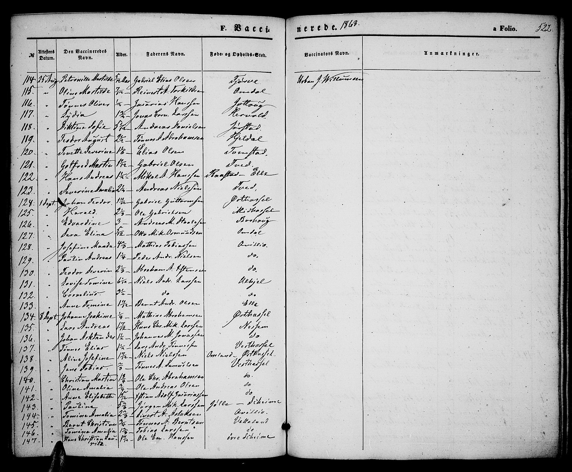 Lista sokneprestkontor, AV/SAK-1111-0027/F/Fb/L0003: Parish register (copy) no. B 3, 1862-1877, p. 522