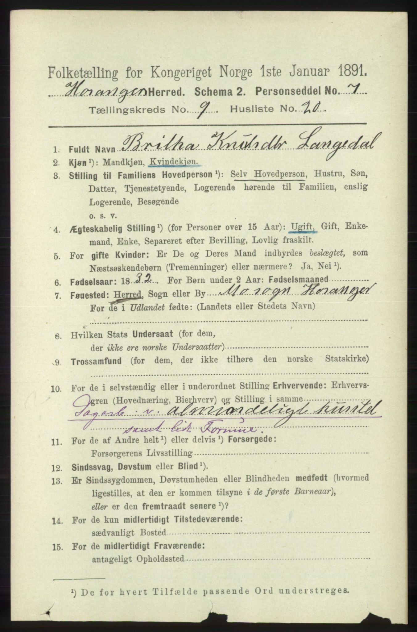 RA, 1891 census for 1253 Hosanger, 1891, p. 3414