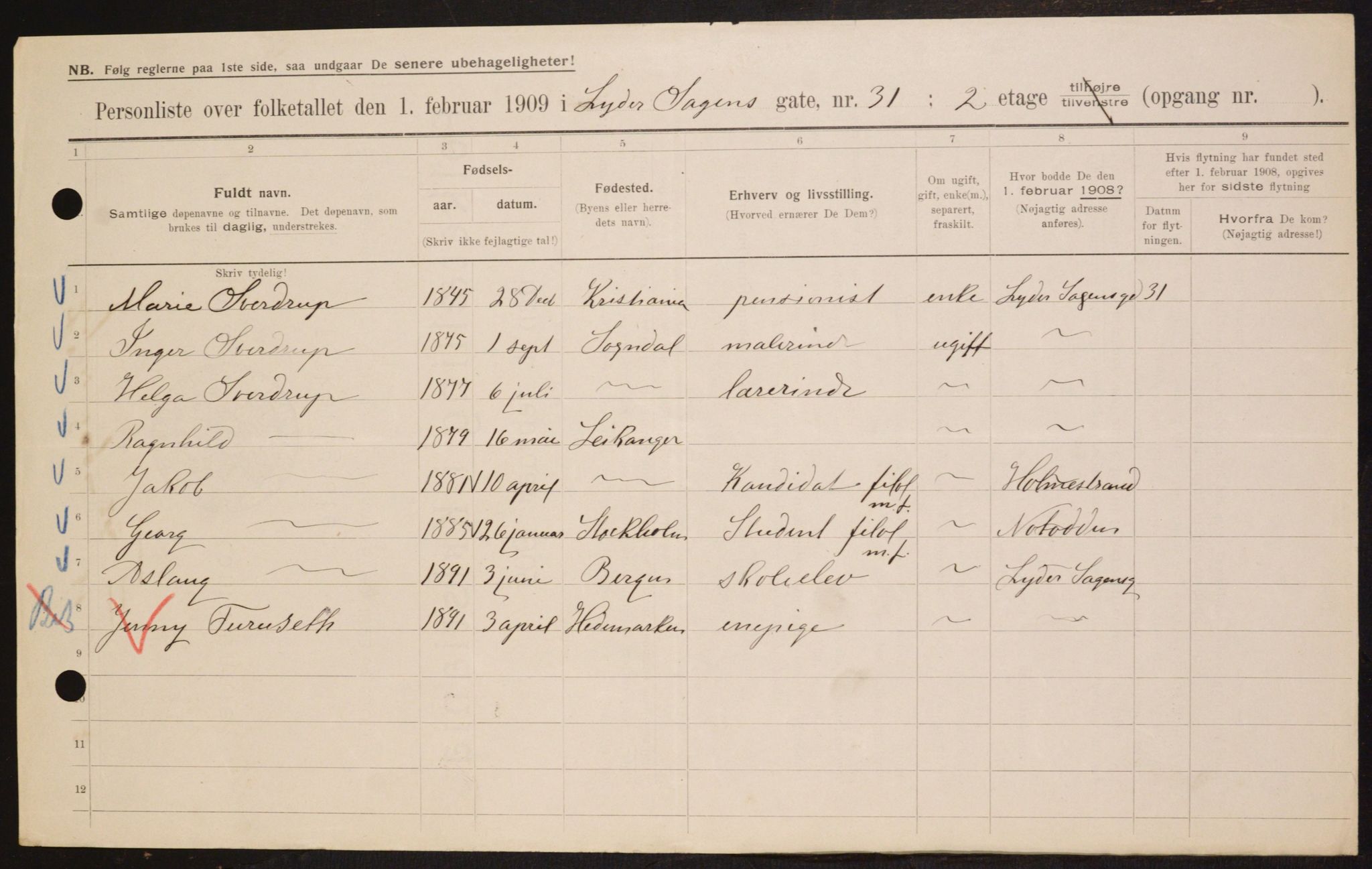 OBA, Municipal Census 1909 for Kristiania, 1909, p. 53237