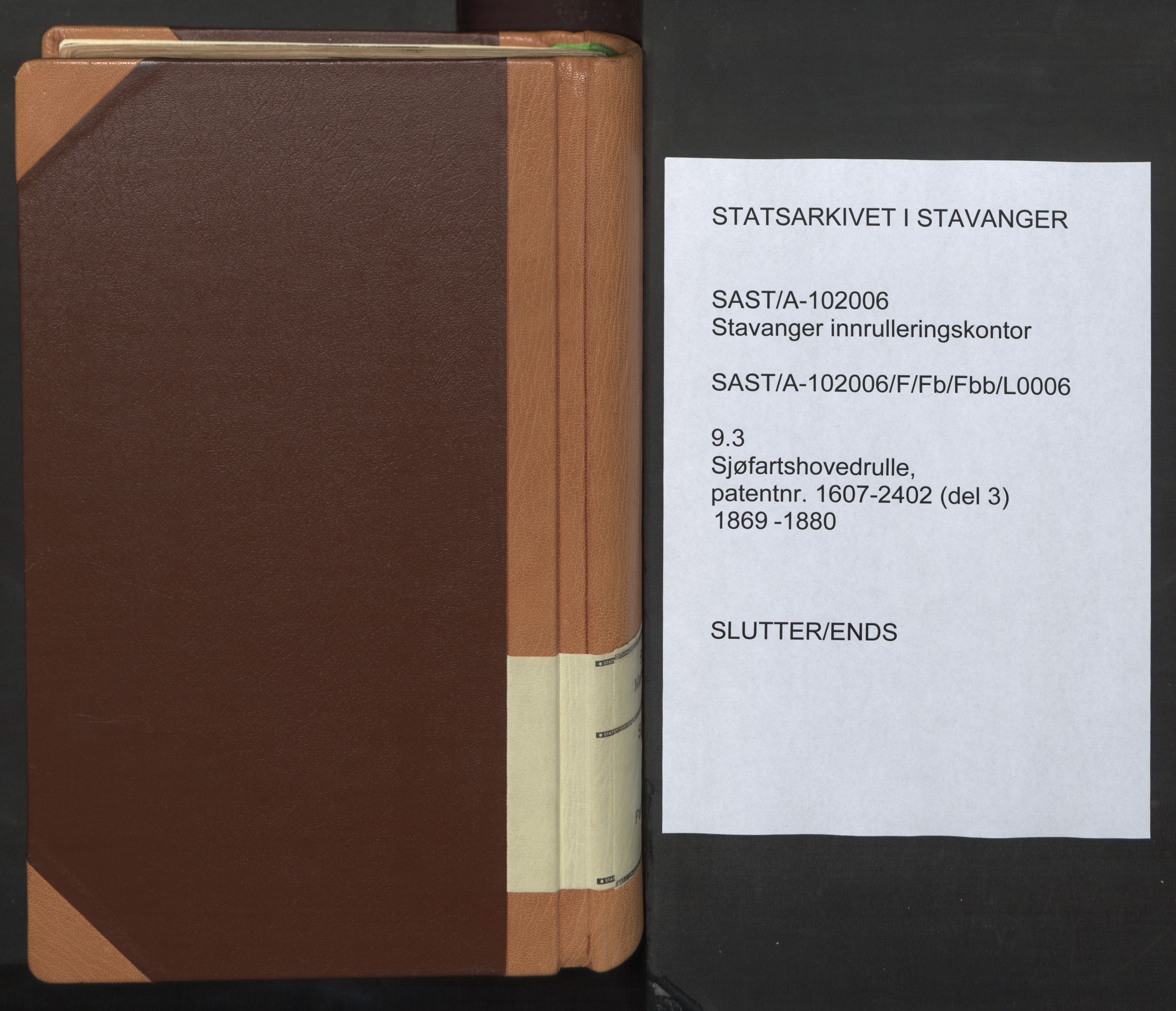 Stavanger sjømannskontor, AV/SAST-A-102006/F/Fb/Fbb/L0006: Sjøfartshovedrulle, patentnr. 1607-2402 (del 3), 1869-1880, p. 404