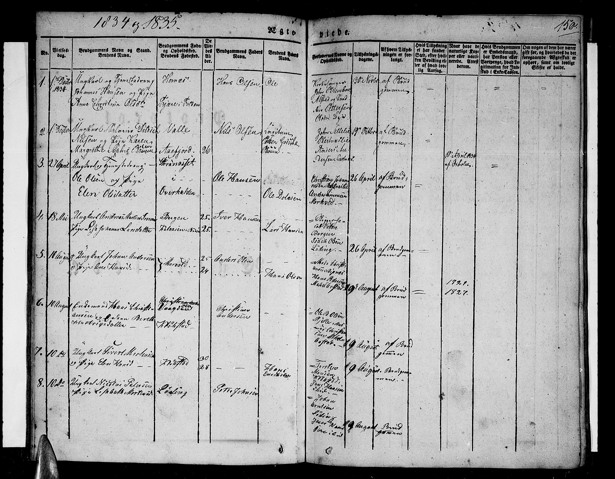 Ministerialprotokoller, klokkerbøker og fødselsregistre - Nordland, SAT/A-1459/801/L0006: Parish register (official) no. 801A06, 1834-1845, p. 150