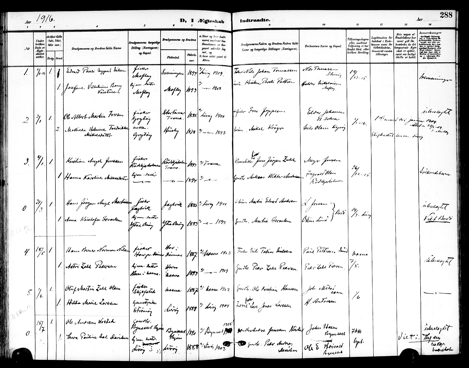Ministerialprotokoller, klokkerbøker og fødselsregistre - Nordland, SAT/A-1459/839/L0569: Parish register (official) no. 839A06, 1903-1922, p. 288