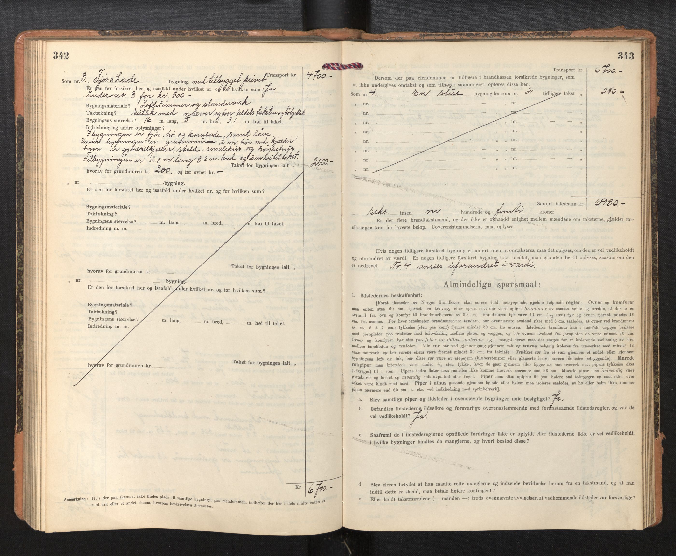 Lensmannen i Leikanger, AV/SAB-A-29201/0012/L0006: Branntakstprotokoll, skjematakst, 1920-1926, p. 342-343