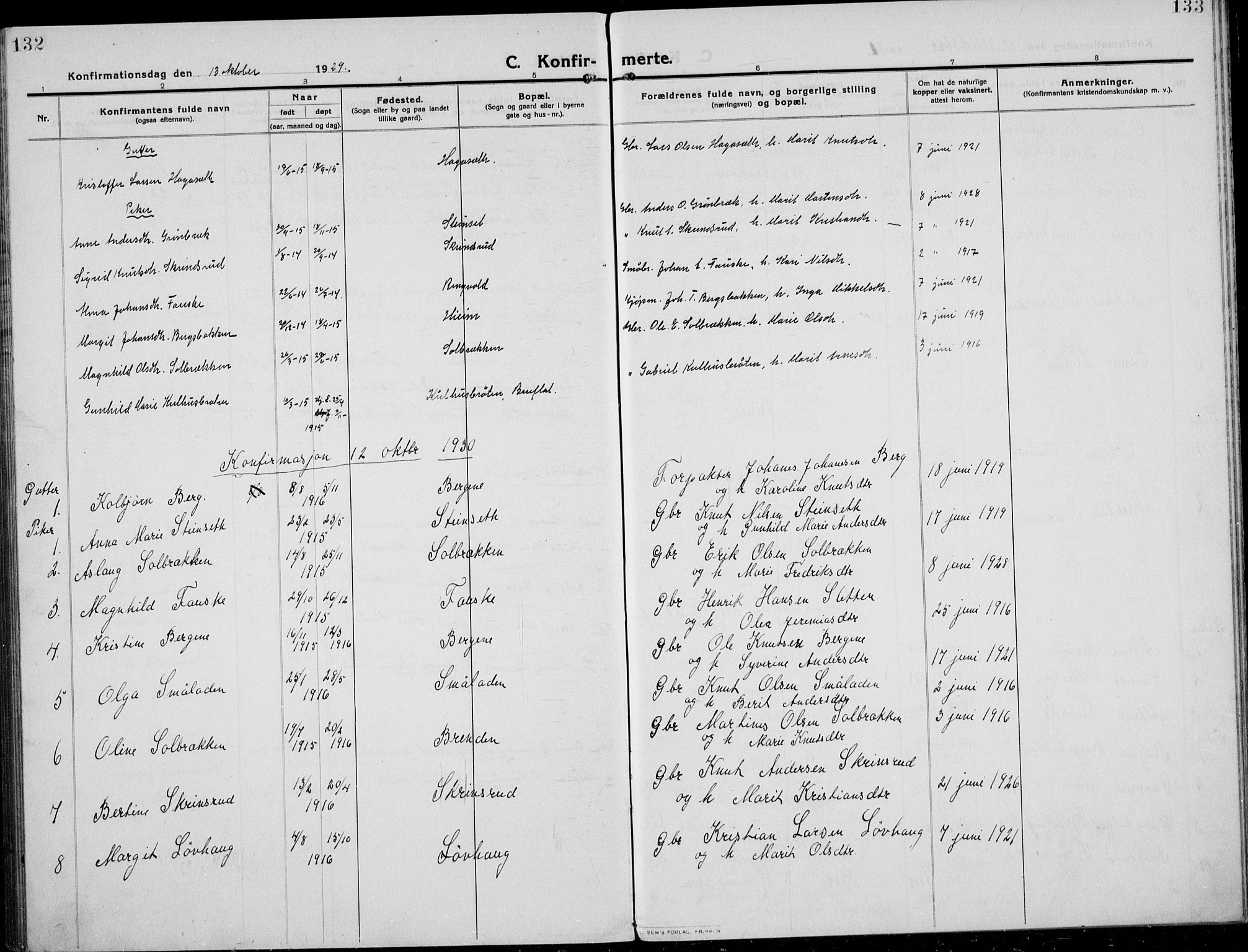 Etnedal prestekontor, SAH/PREST-130/H/Ha/Hab/Habb/L0002: Parish register (copy) no. II 2, 1912-1934, p. 132-133