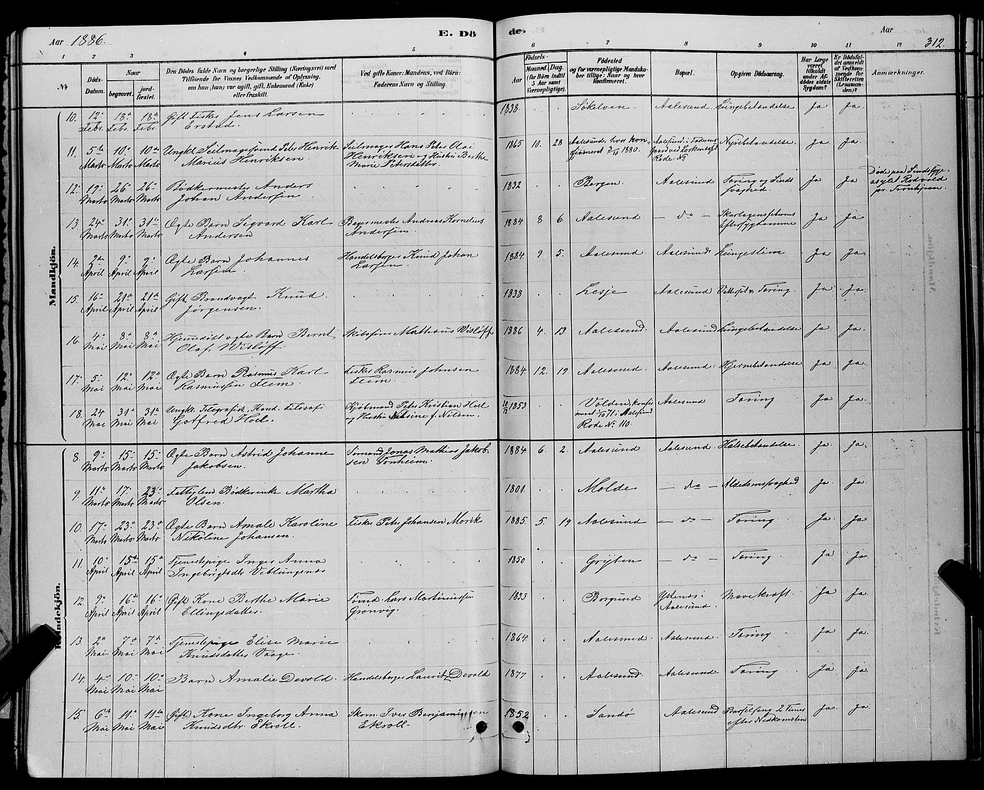 Ministerialprotokoller, klokkerbøker og fødselsregistre - Møre og Romsdal, SAT/A-1454/529/L0466: Parish register (copy) no. 529C03, 1878-1888, p. 312