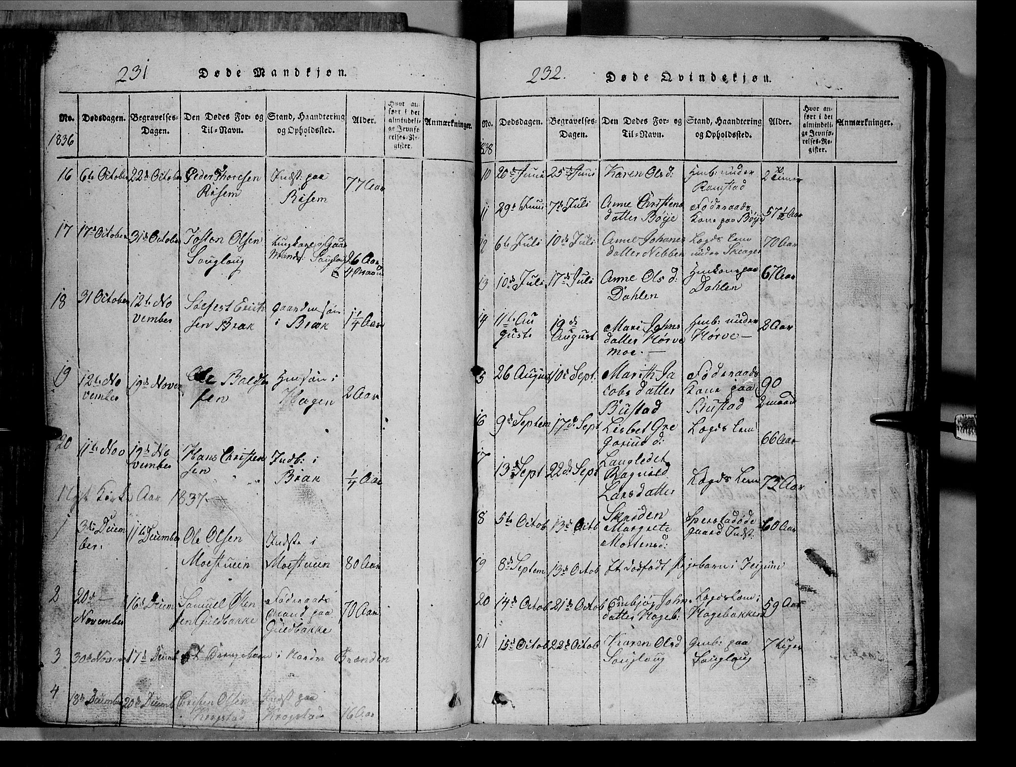 Lom prestekontor, SAH/PREST-070/L/L0003: Parish register (copy) no. 3, 1815-1844, p. 231-232