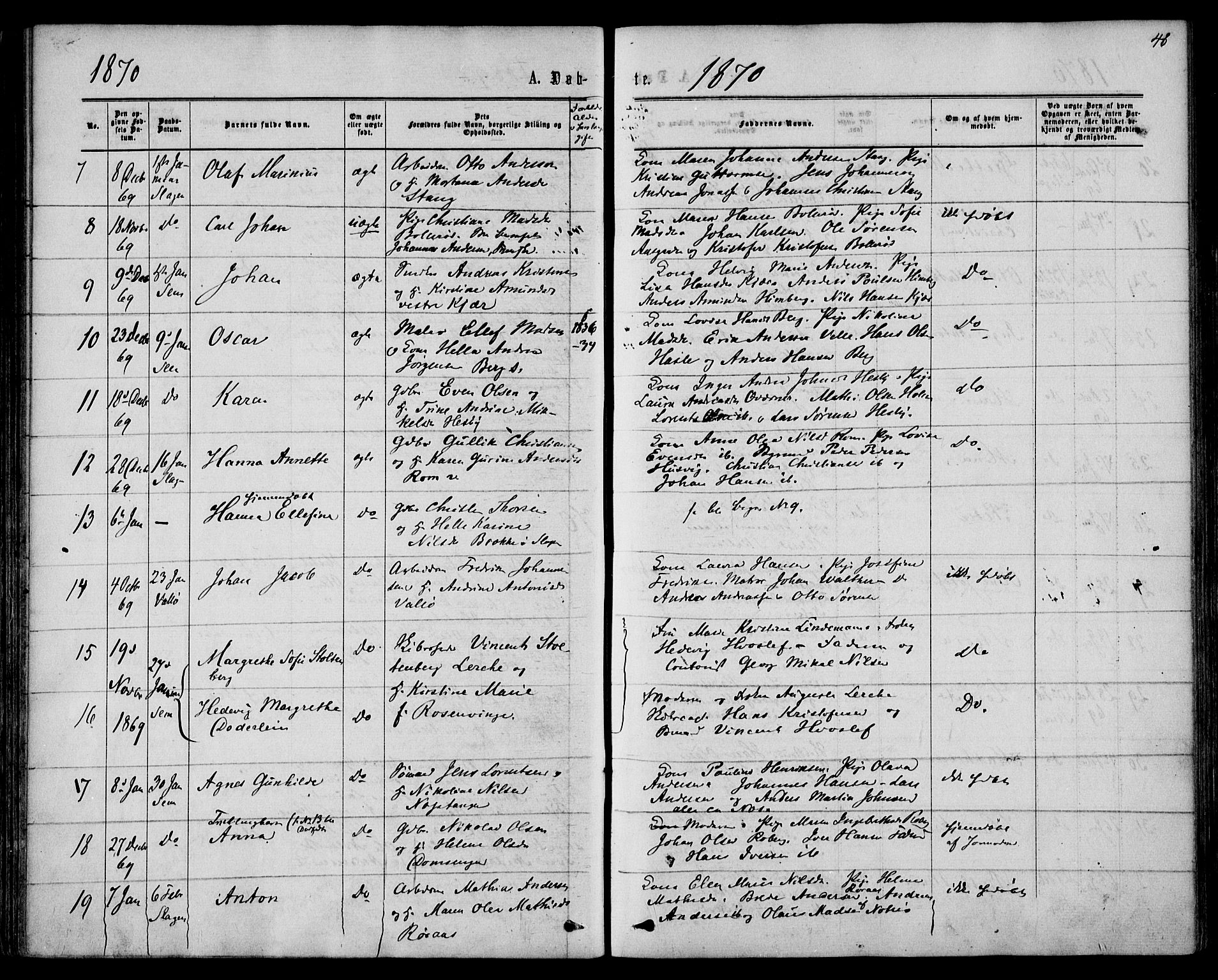Sem kirkebøker, SAKO/A-5/F/Fa/L0008: Parish register (official) no. I 8, 1866-1873, p. 48