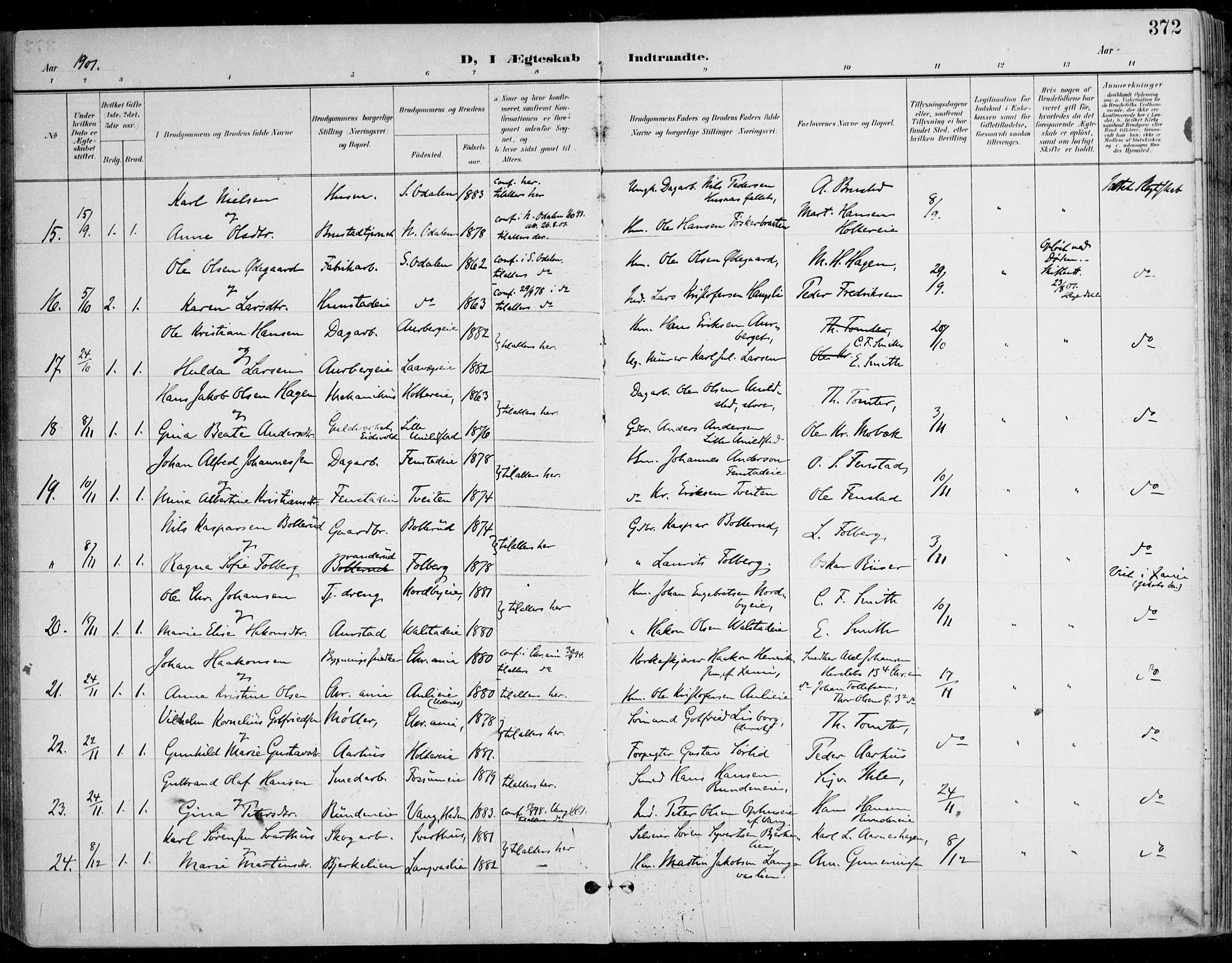 Nes prestekontor Kirkebøker, AV/SAO-A-10410/F/Fa/L0011: Parish register (official) no. I 11, 1899-1918, p. 372