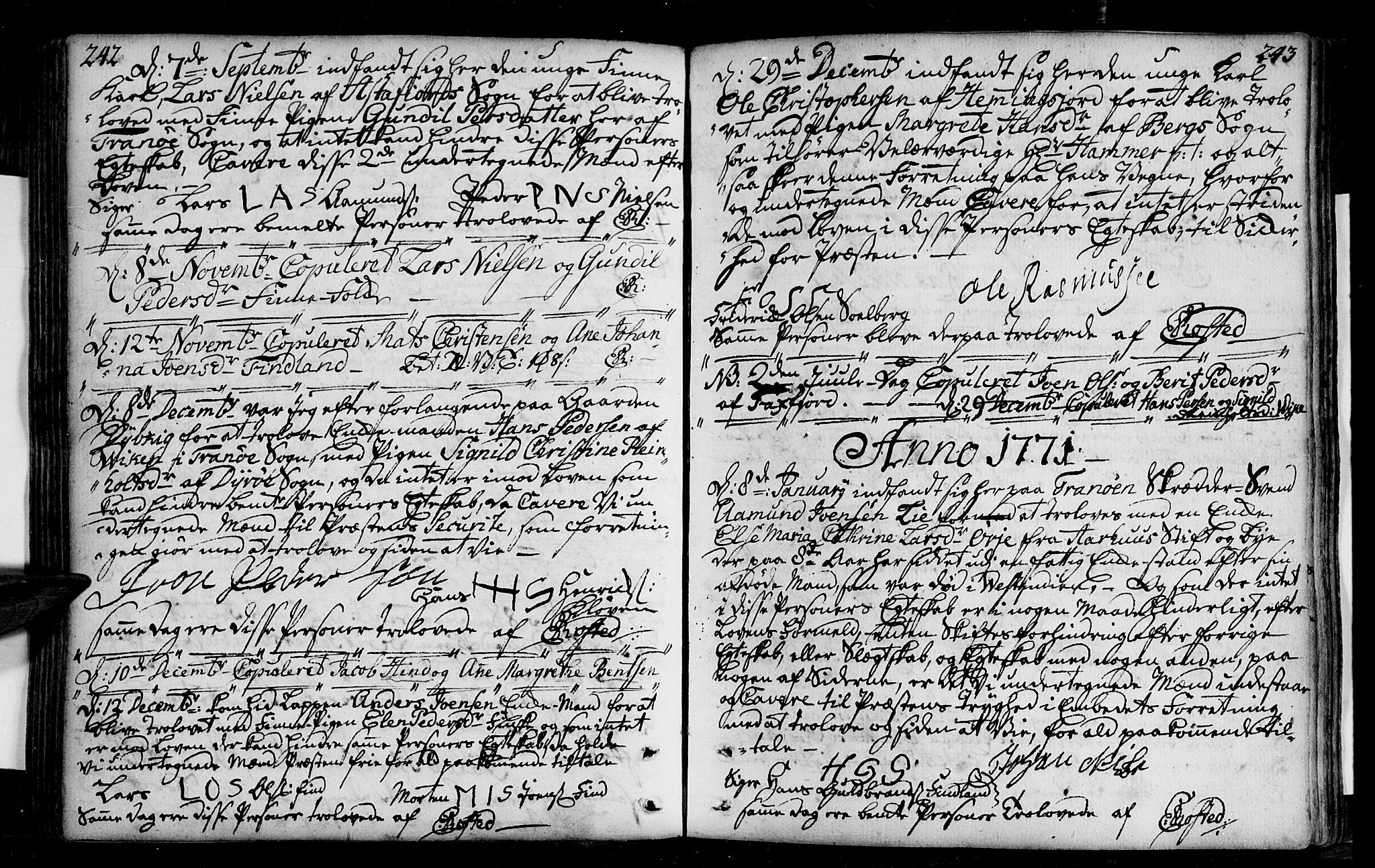 Tranøy sokneprestkontor, SATØ/S-1313/I/Ia/Iaa/L0001kirke: Parish register (official) no. 1, 1757-1773, p. 242-243