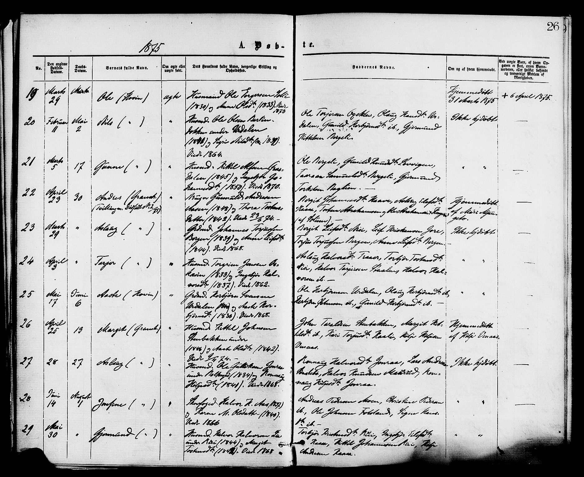 Gransherad kirkebøker, AV/SAKO-A-267/F/Fa/L0004: Parish register (official) no. I 4, 1871-1886, p. 26