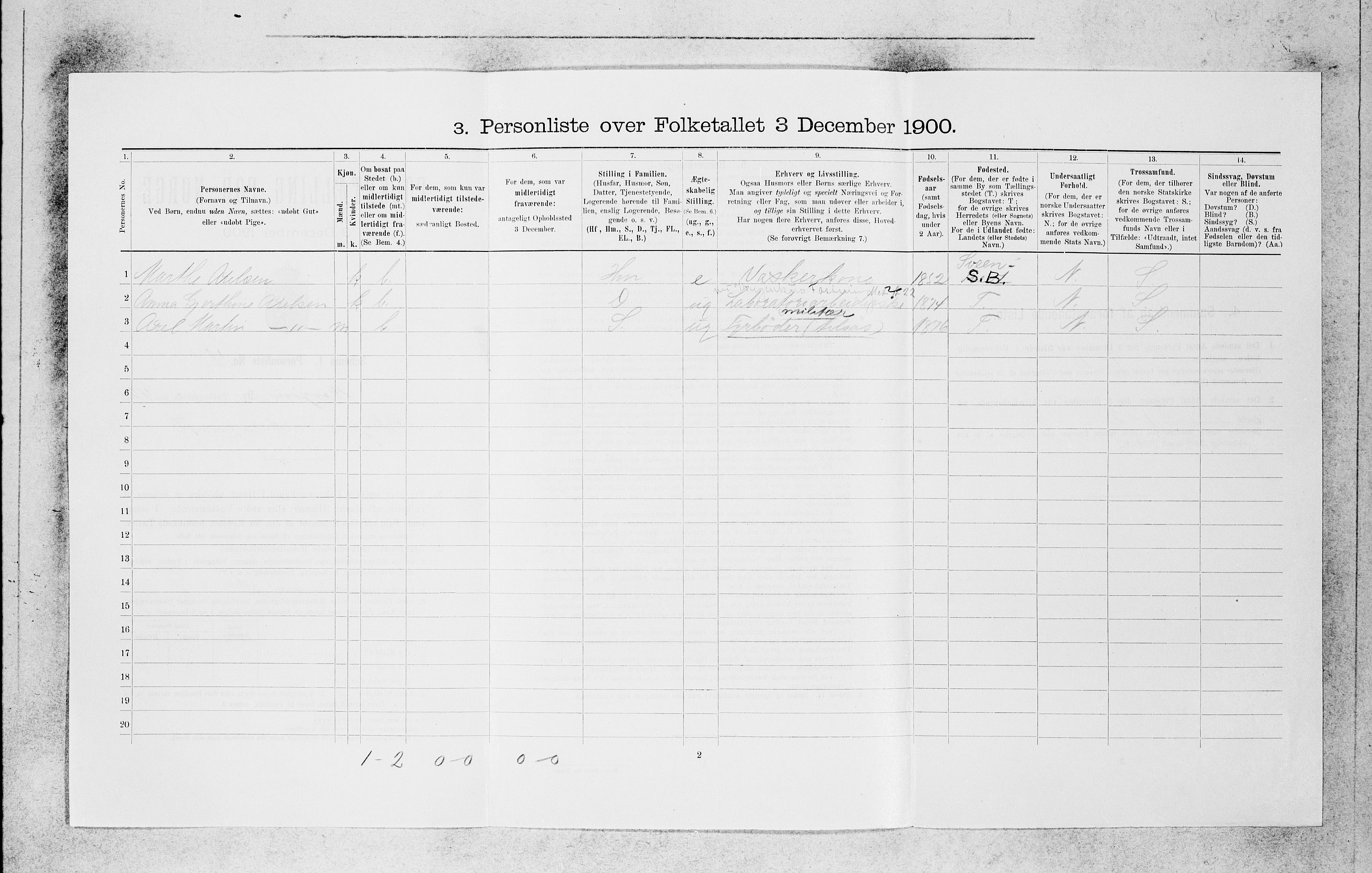 SAB, 1900 census for Bergen, 1900, p. 7603