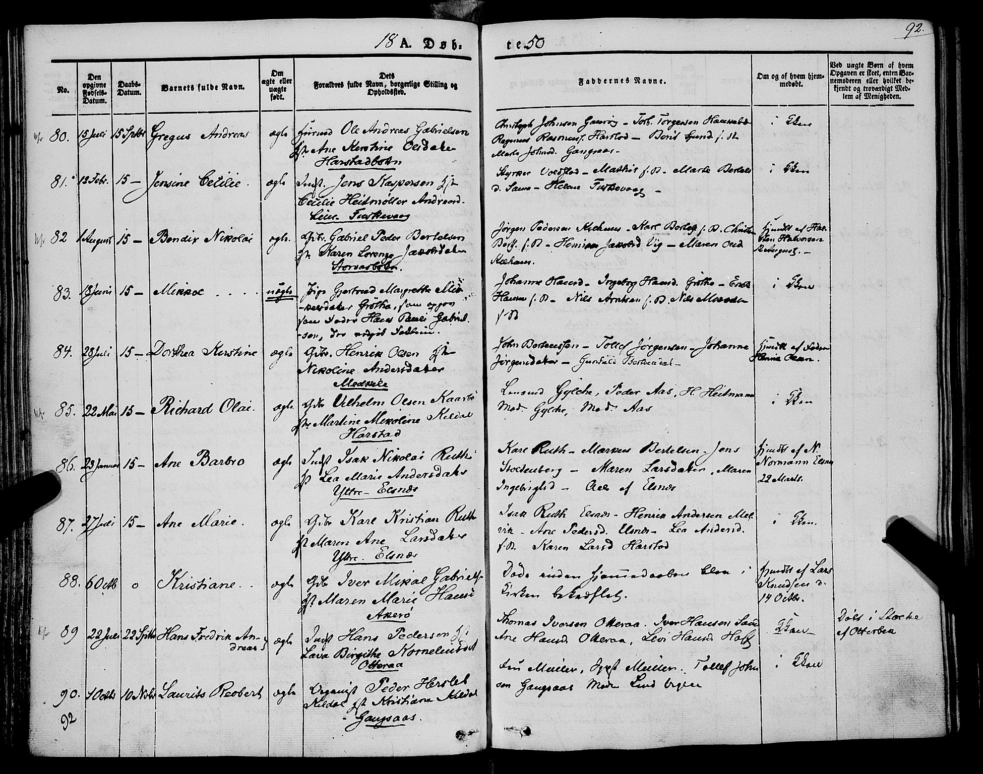 Trondenes sokneprestkontor, SATØ/S-1319/H/Ha/L0009kirke: Parish register (official) no. 9, 1841-1852, p. 92