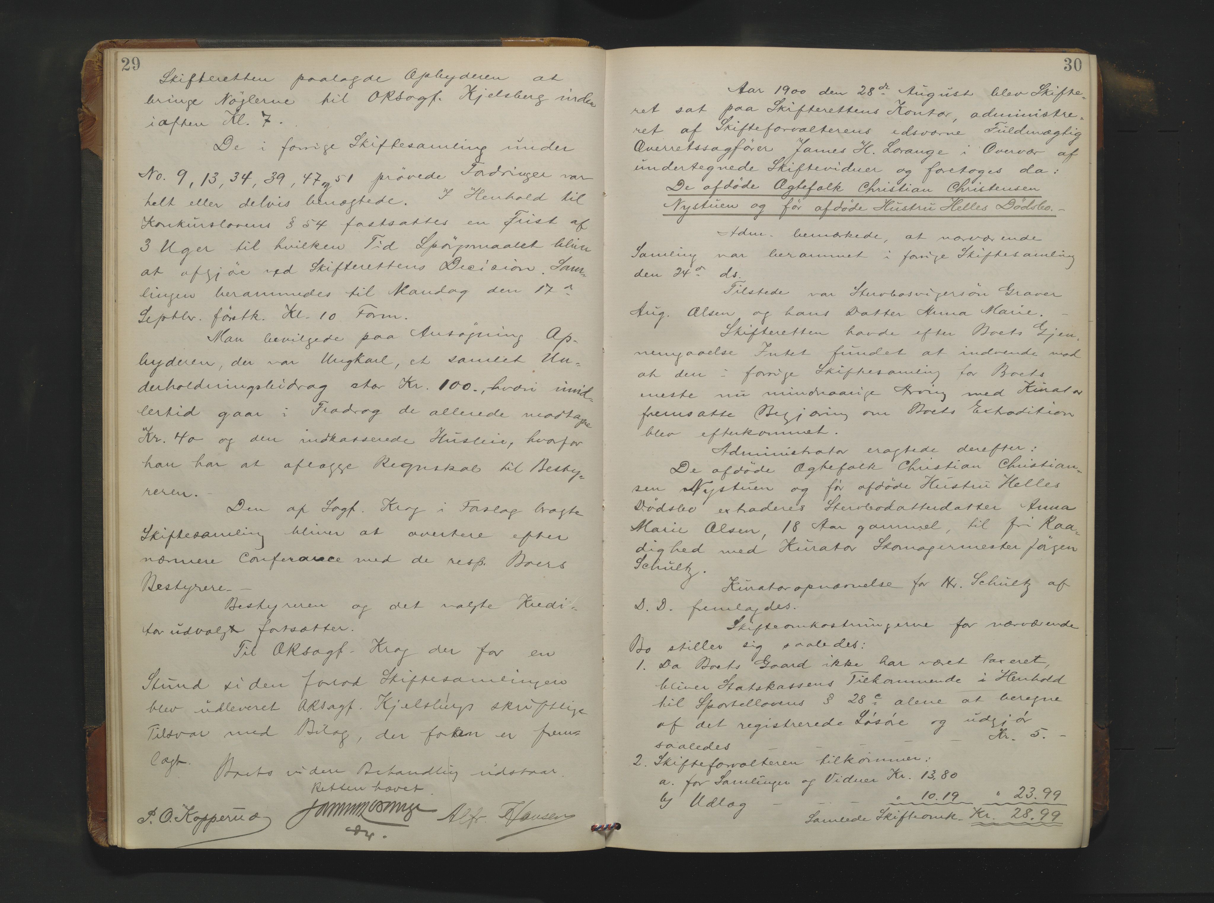 Drammen byfogd, AV/SAKO-A-222/H/Hb/Hbc/L0019: Skifteforhandlingsprotokoll. - Drammen., 1900-1902, p. 29-30