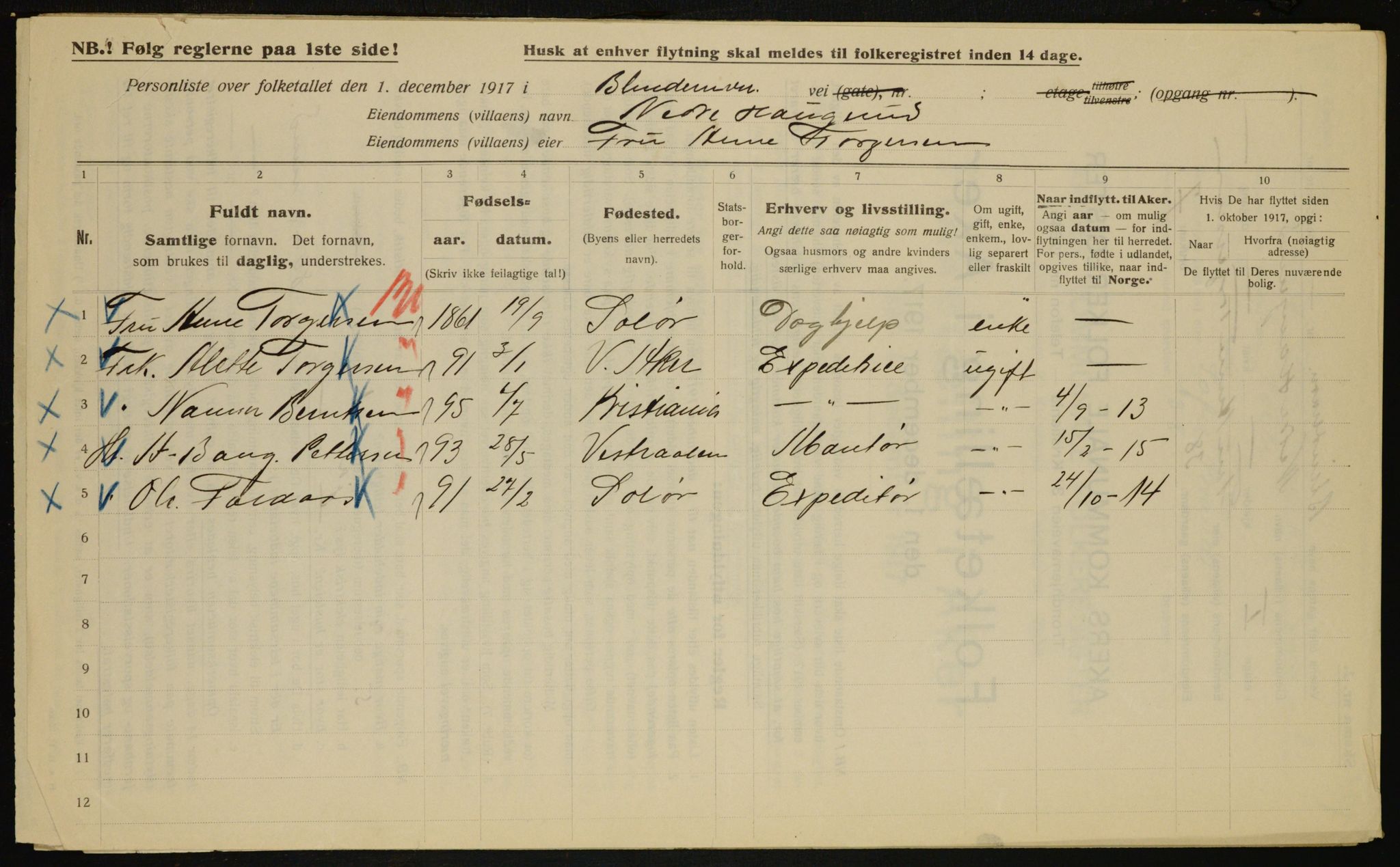 OBA, Municipal Census 1917 for Aker, 1917, p. 10447