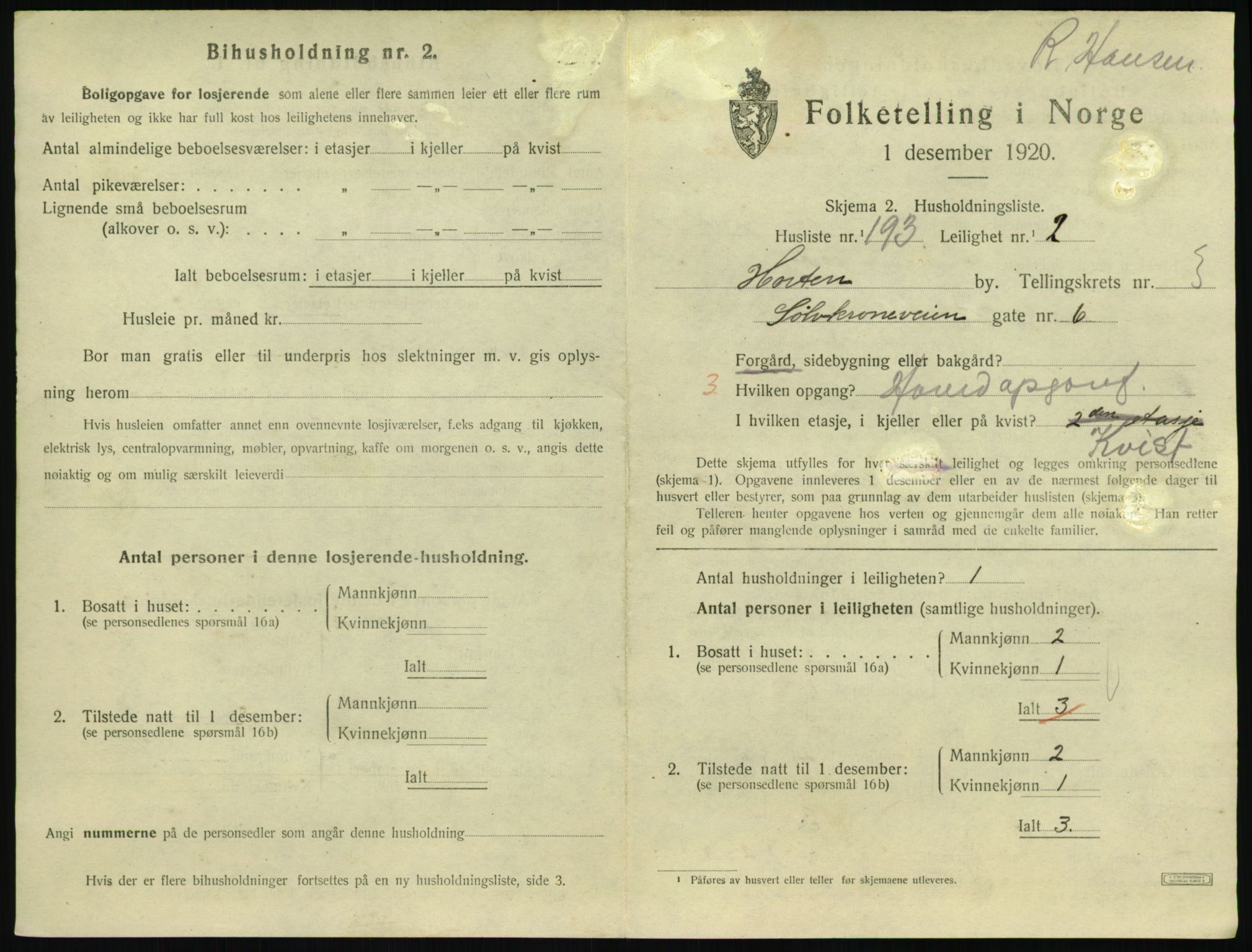 SAKO, 1920 census for Horten, 1920, p. 4745