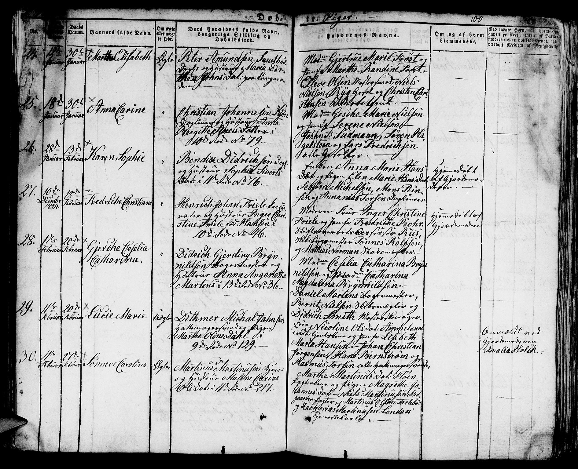 Domkirken sokneprestembete, AV/SAB-A-74801/H/Hab/L0005: Parish register (copy) no. A 5, 1821-1830, p. 100