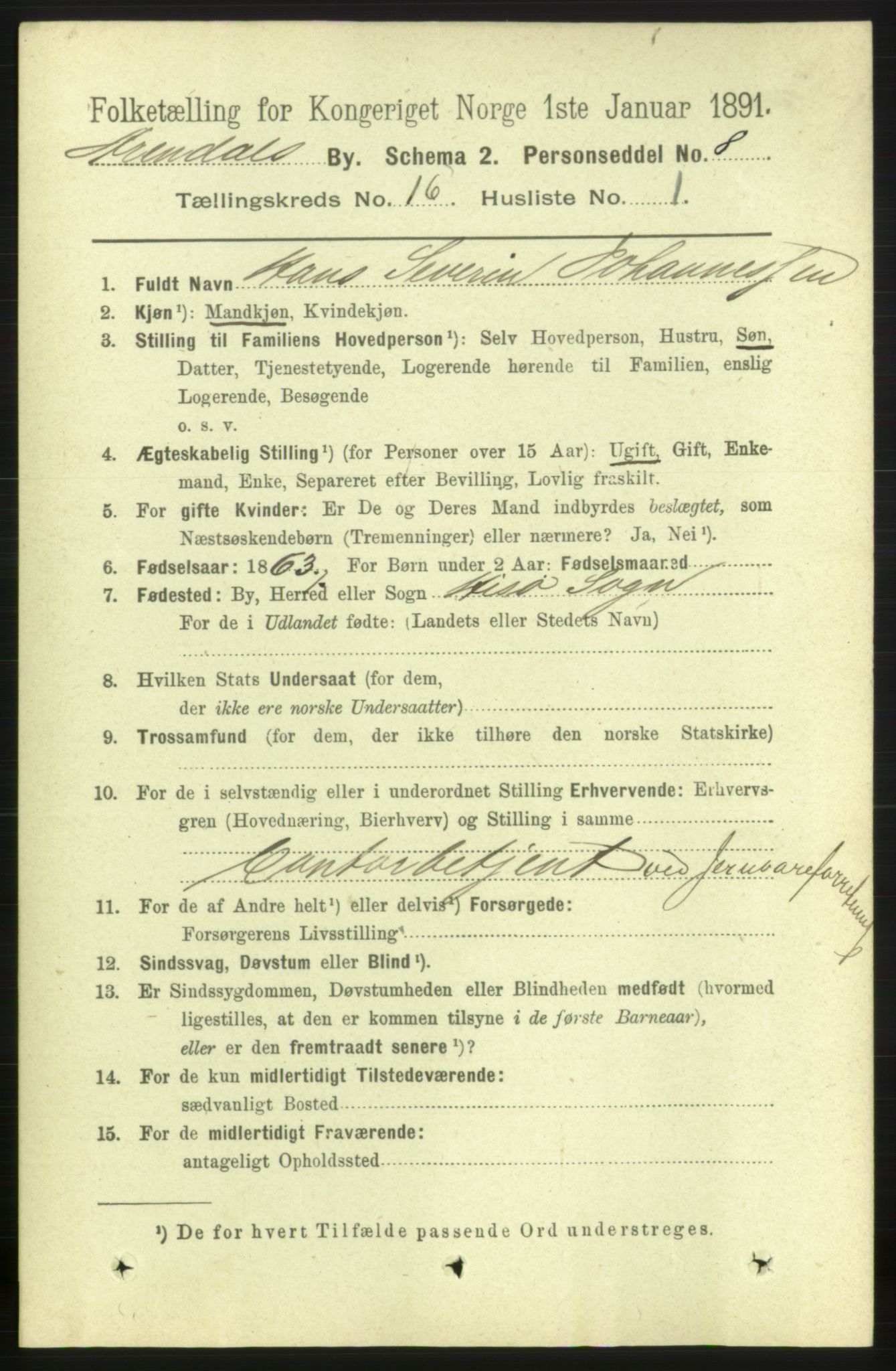 RA, 1891 census for 0903 Arendal, 1891, p. 5367