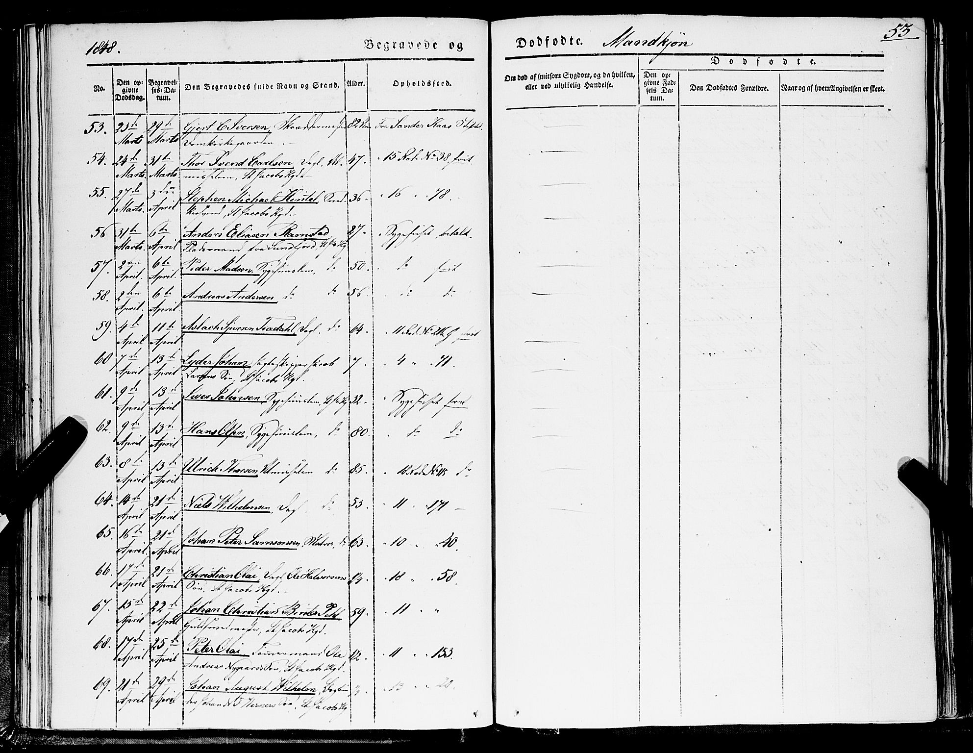 Domkirken sokneprestembete, SAB/A-74801/H/Haa/L0040: Parish register (official) no. E 1, 1841-1853, p. 53