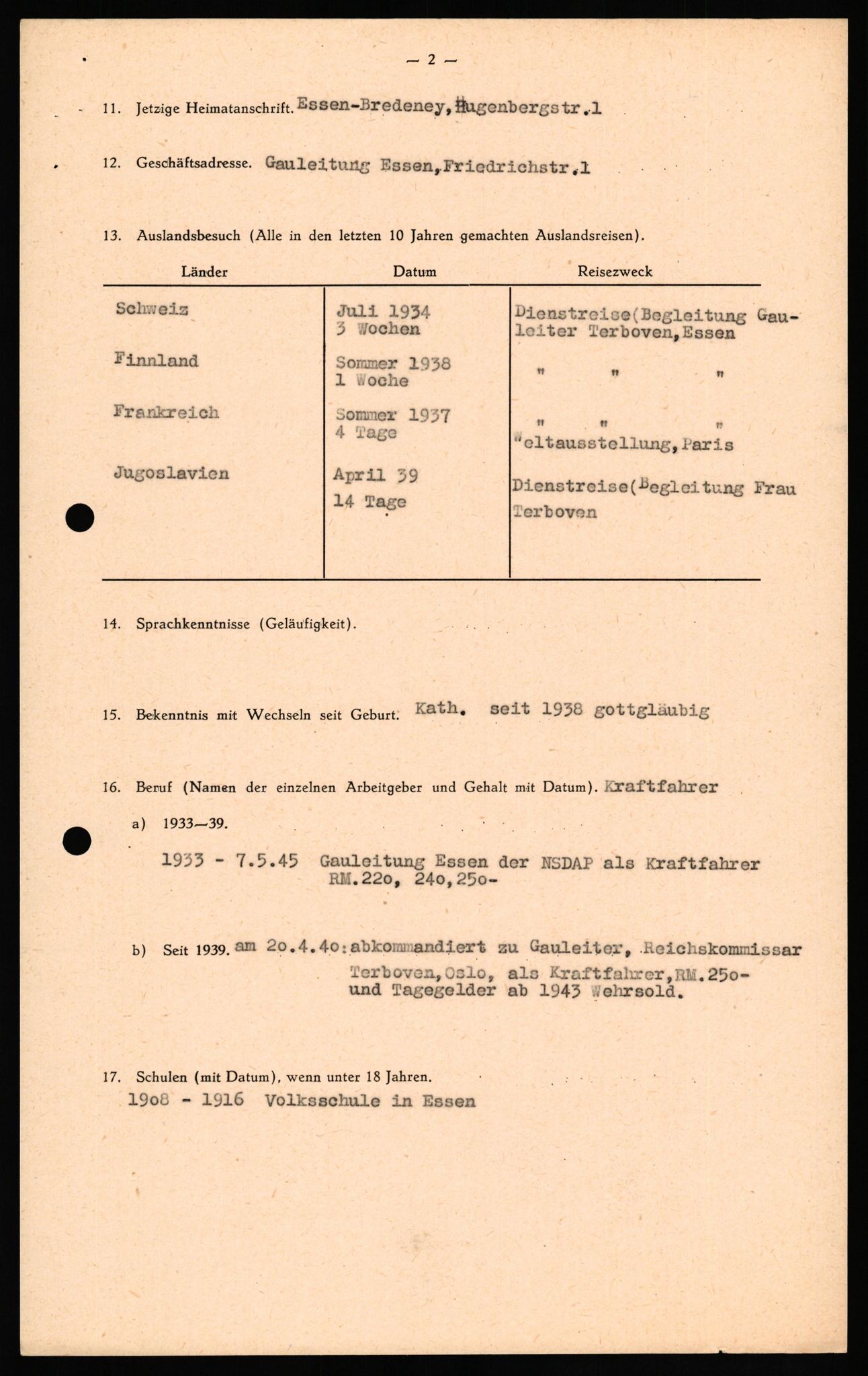 Forsvaret, Forsvarets overkommando II, RA/RAFA-3915/D/Db/L0035: CI Questionaires. Tyske okkupasjonsstyrker i Norge. Tyskere., 1945-1946, p. 344