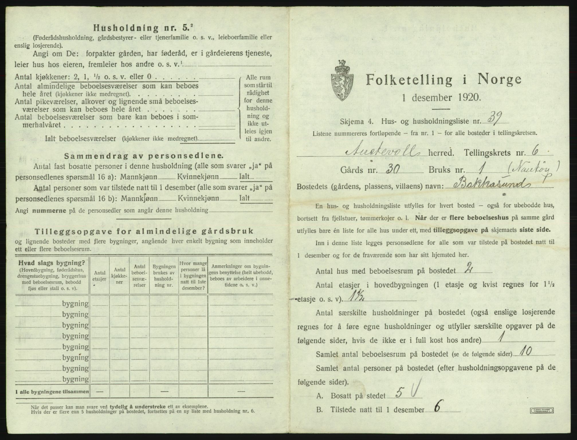 SAB, 1920 census for Austevoll, 1920, p. 448