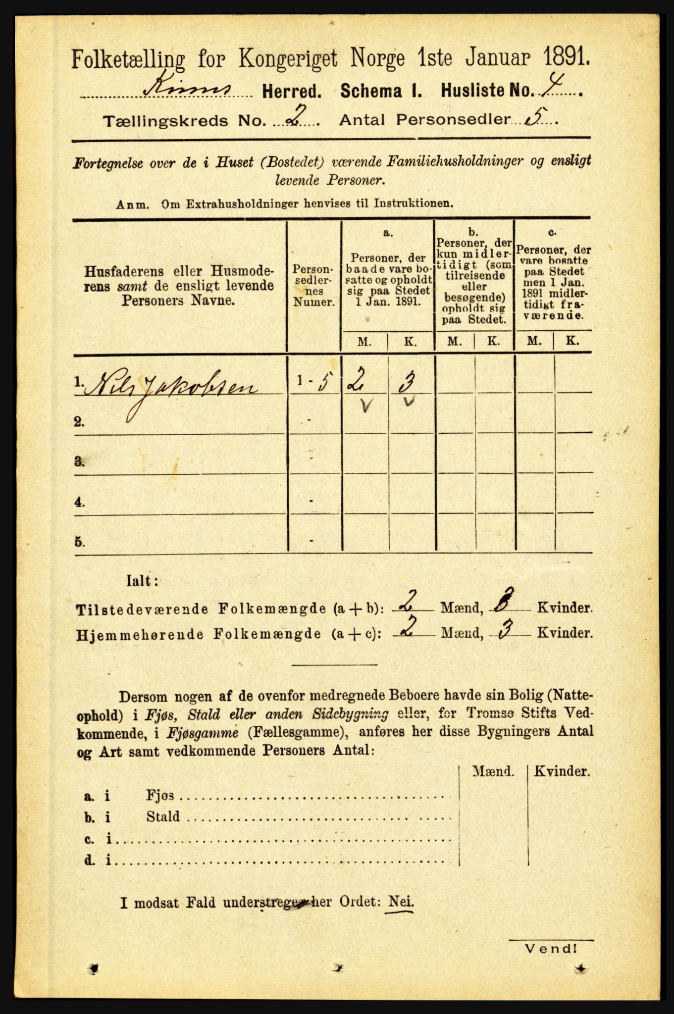 RA, 1891 census for 1437 Kinn, 1891, p. 480