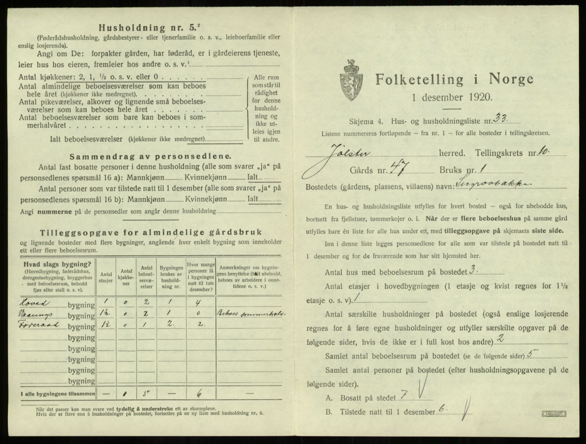 SAB, 1920 census for Jølster, 1920, p. 672