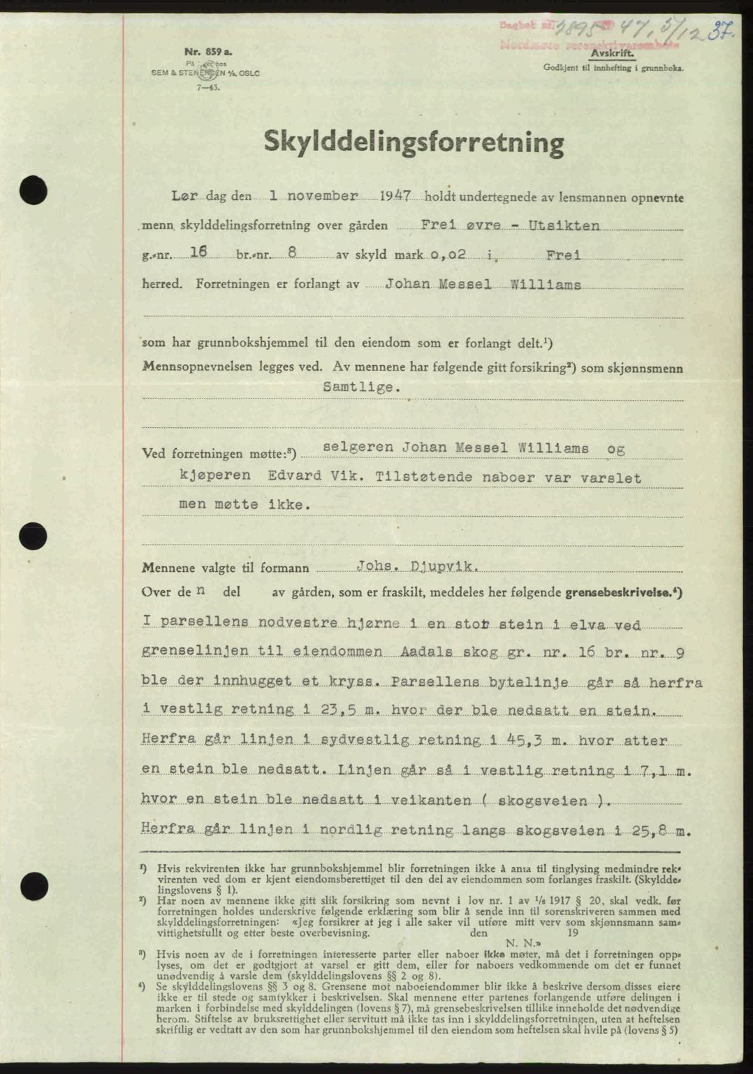 Nordmøre sorenskriveri, AV/SAT-A-4132/1/2/2Ca: Mortgage book no. A107, 1947-1948, Diary no: : 2895/1947