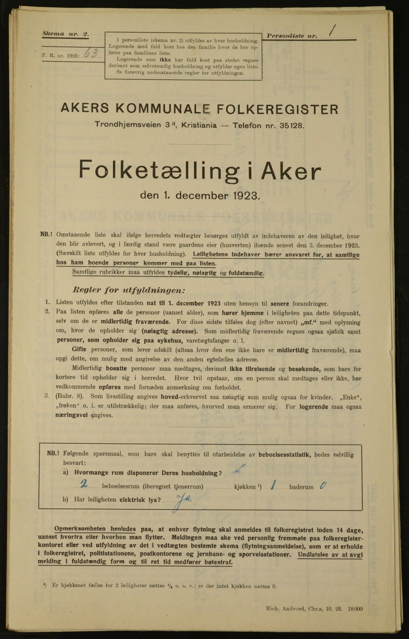 , Municipal Census 1923 for Aker, 1923, p. 323