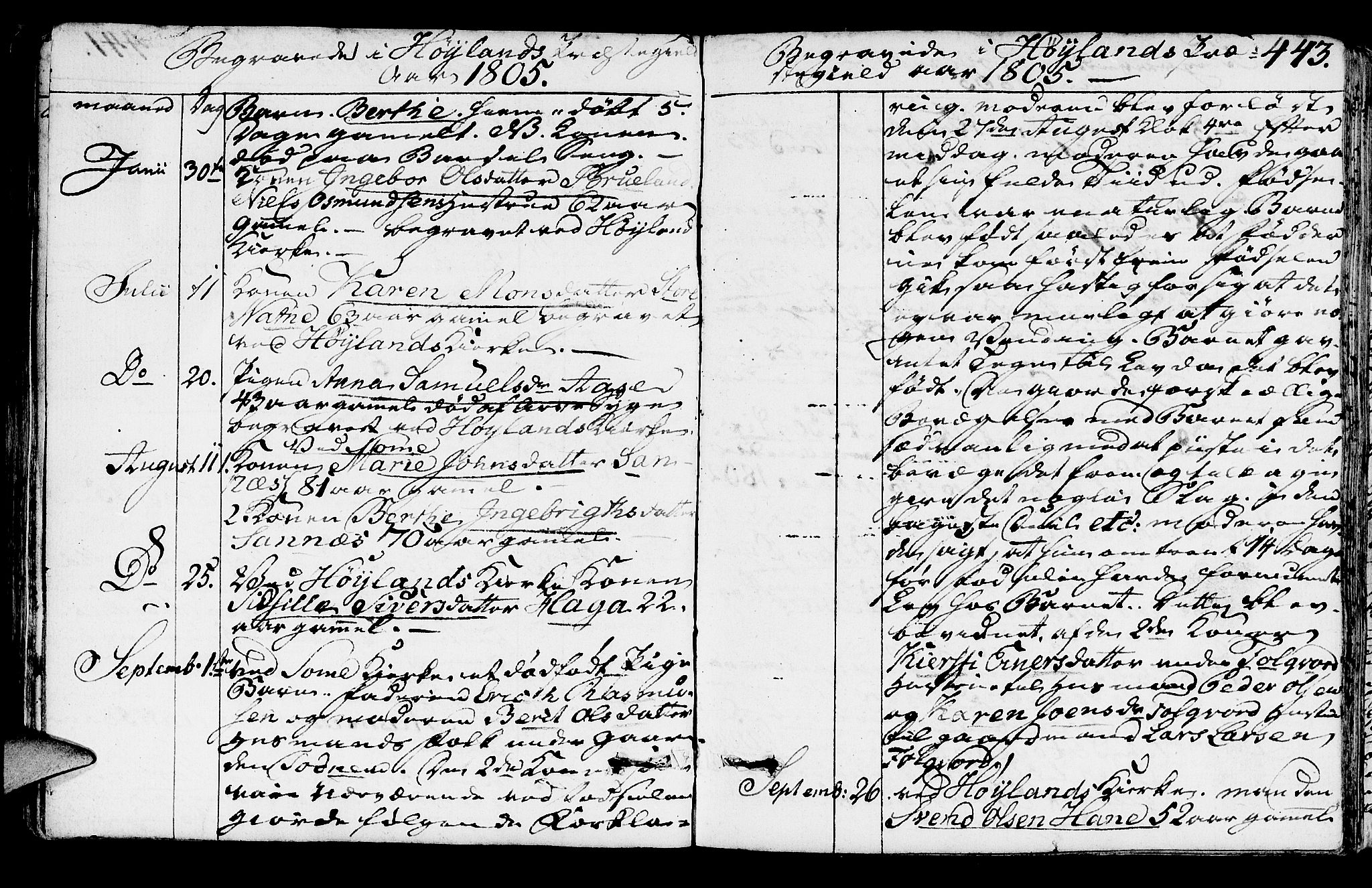 Høyland sokneprestkontor, SAST/A-101799/001/30BA/L0005: Parish register (official) no. A 5, 1804-1815, p. 443