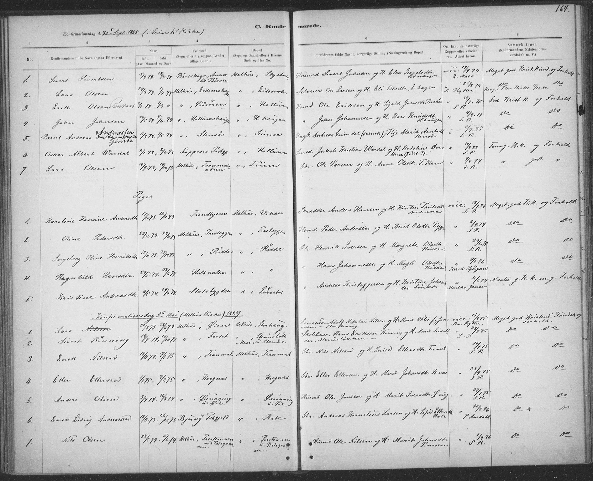 Ministerialprotokoller, klokkerbøker og fødselsregistre - Sør-Trøndelag, AV/SAT-A-1456/691/L1085: Parish register (official) no. 691A17, 1887-1908, p. 164