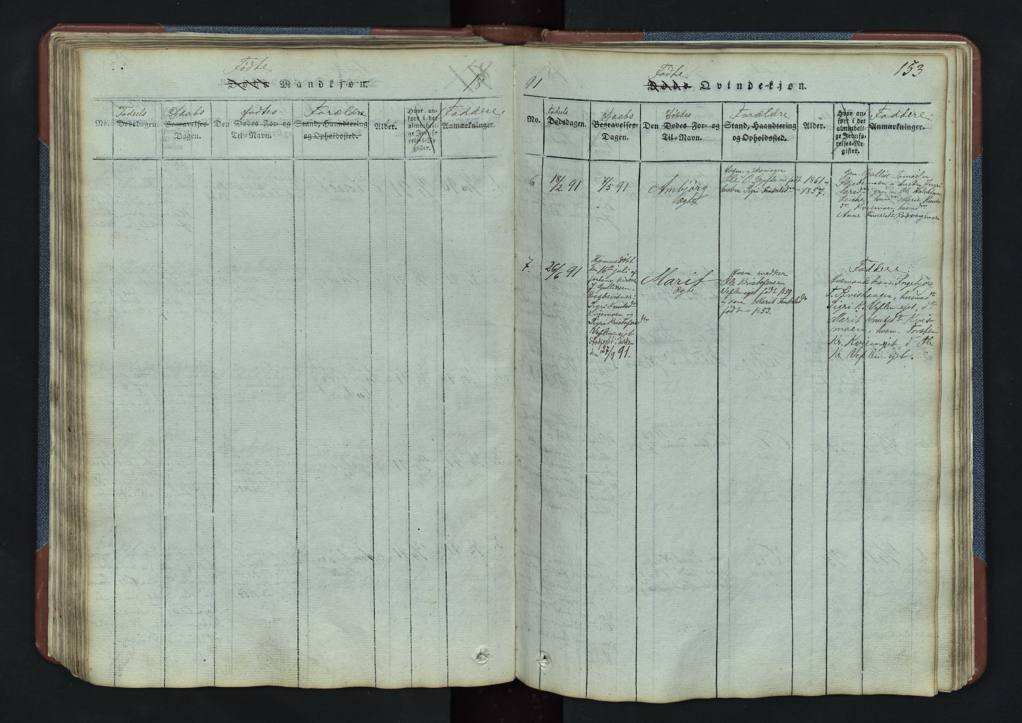 Vang prestekontor, Valdres, SAH/PREST-140/H/Hb/L0003: Parish register (copy) no. 3, 1814-1892, p. 153