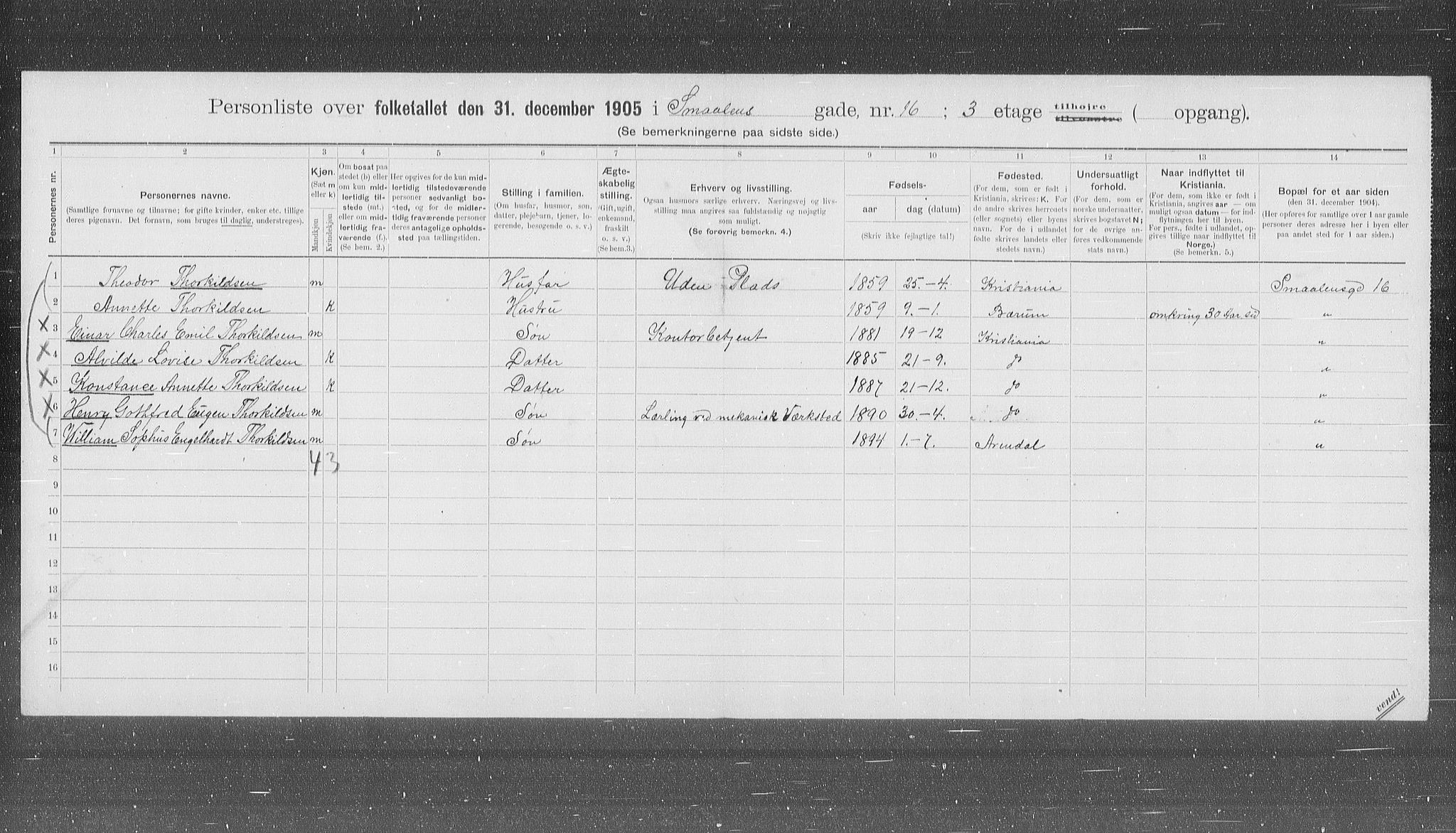 OBA, Municipal Census 1905 for Kristiania, 1905, p. 50799