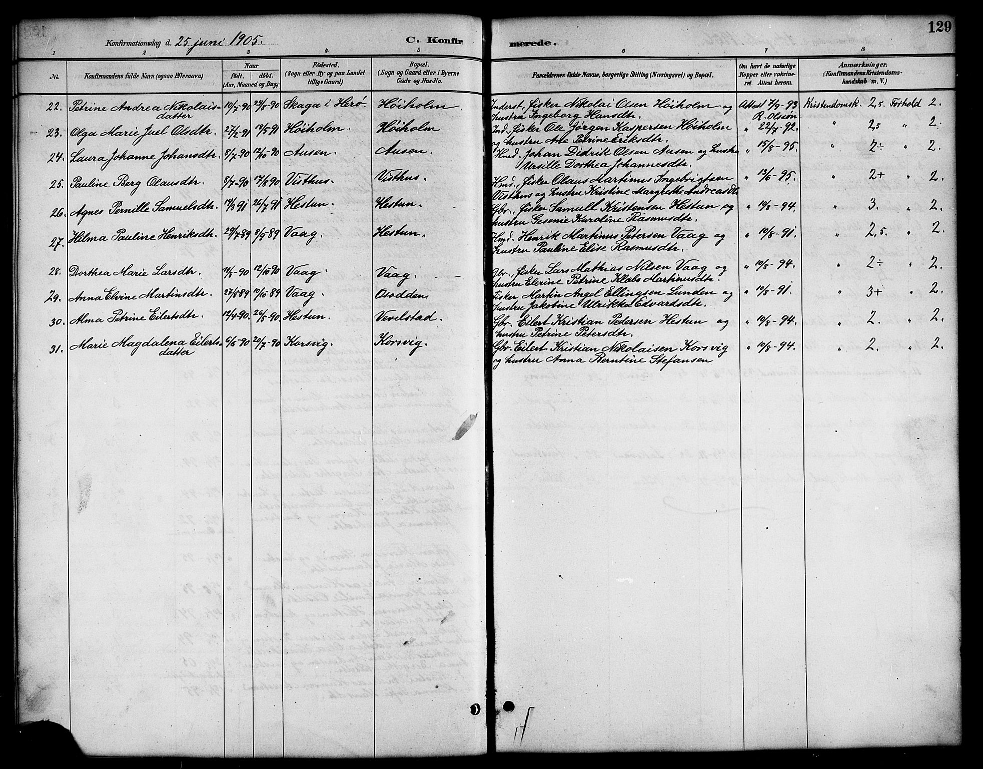 Ministerialprotokoller, klokkerbøker og fødselsregistre - Nordland, SAT/A-1459/819/L0277: Parish register (copy) no. 819C03, 1888-1917, p. 129