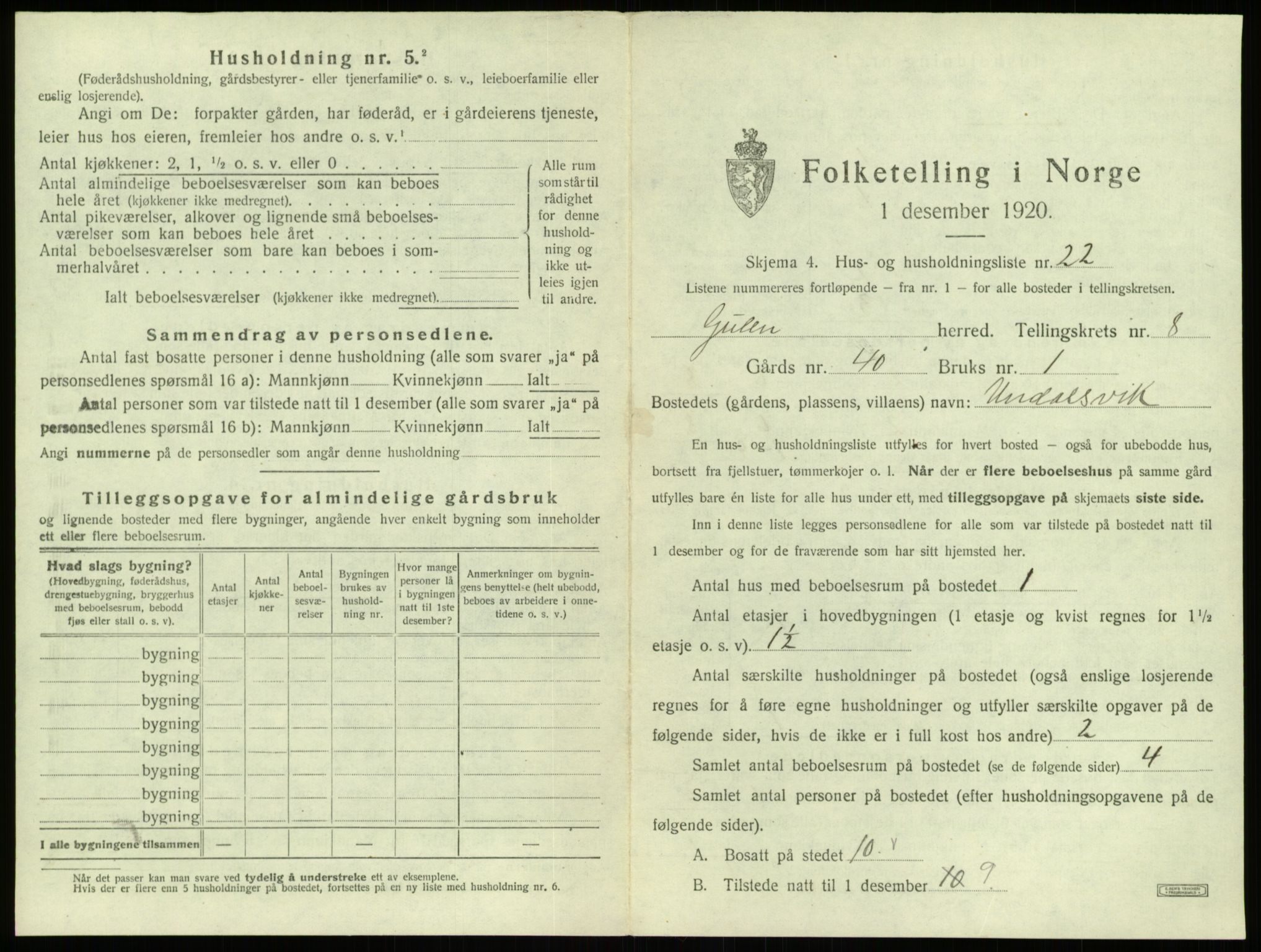 SAB, 1920 census for Gulen, 1920, p. 511