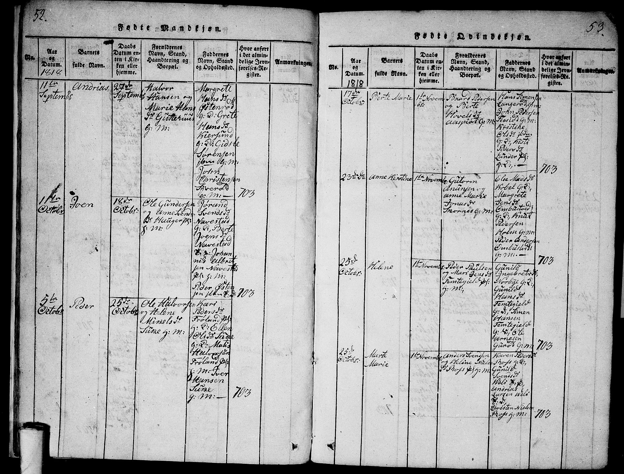 Våler prestekontor Kirkebøker, SAO/A-11083/G/Ga/L0001: Parish register (copy) no. I 1, 1815-1839, p. 52-53