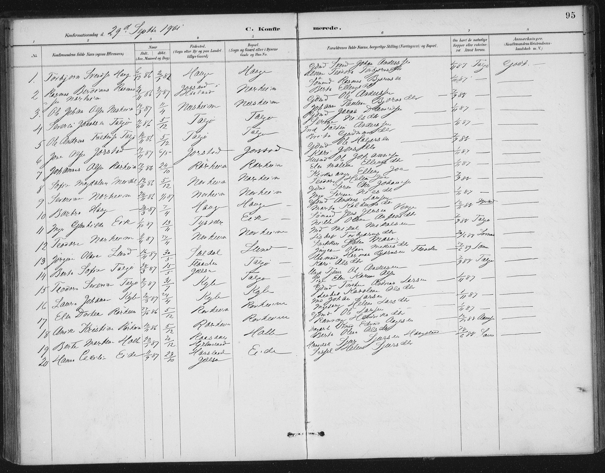 Nedstrand sokneprestkontor, AV/SAST-A-101841/01/IV: Parish register (official) no. A 13, 1887-1915, p. 95