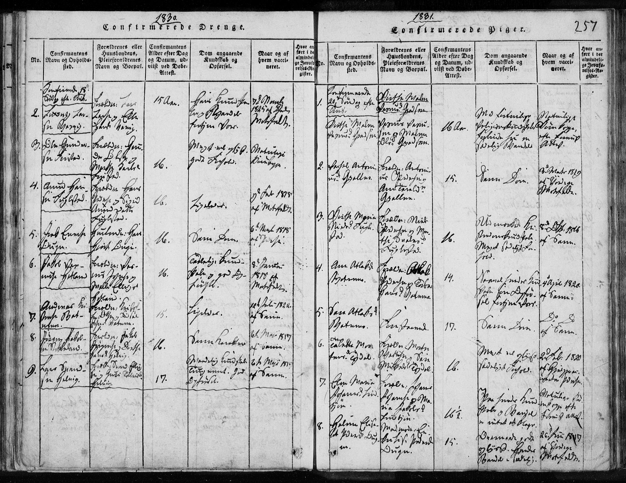 Eigersund sokneprestkontor, SAST/A-101807/S08/L0008: Parish register (official) no. A 8, 1816-1847, p. 257
