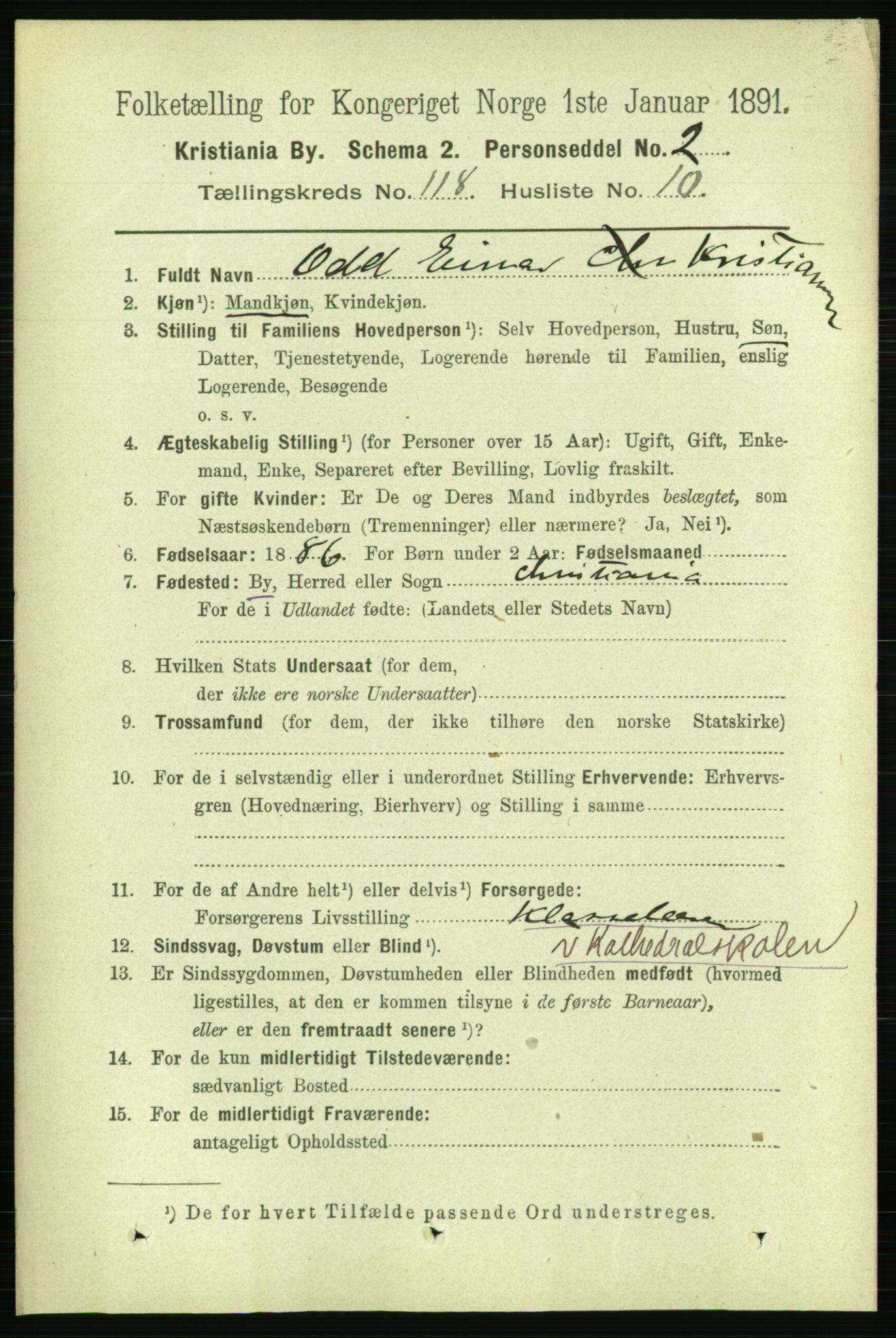 RA, 1891 census for 0301 Kristiania, 1891, p. 63435