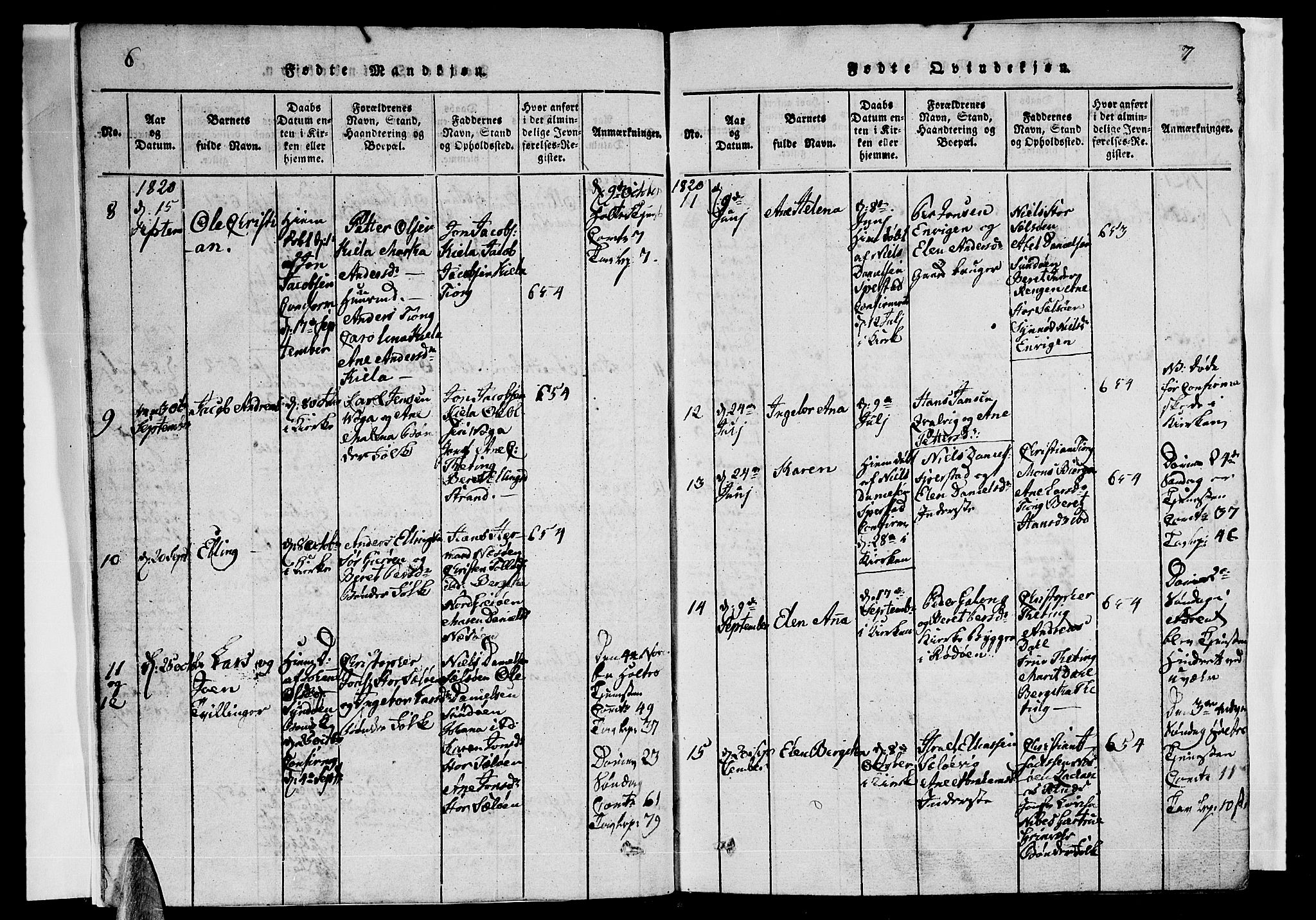 Ministerialprotokoller, klokkerbøker og fødselsregistre - Nordland, AV/SAT-A-1459/841/L0616: Parish register (copy) no. 841C01 /1, 1820-1832, p. 6-7