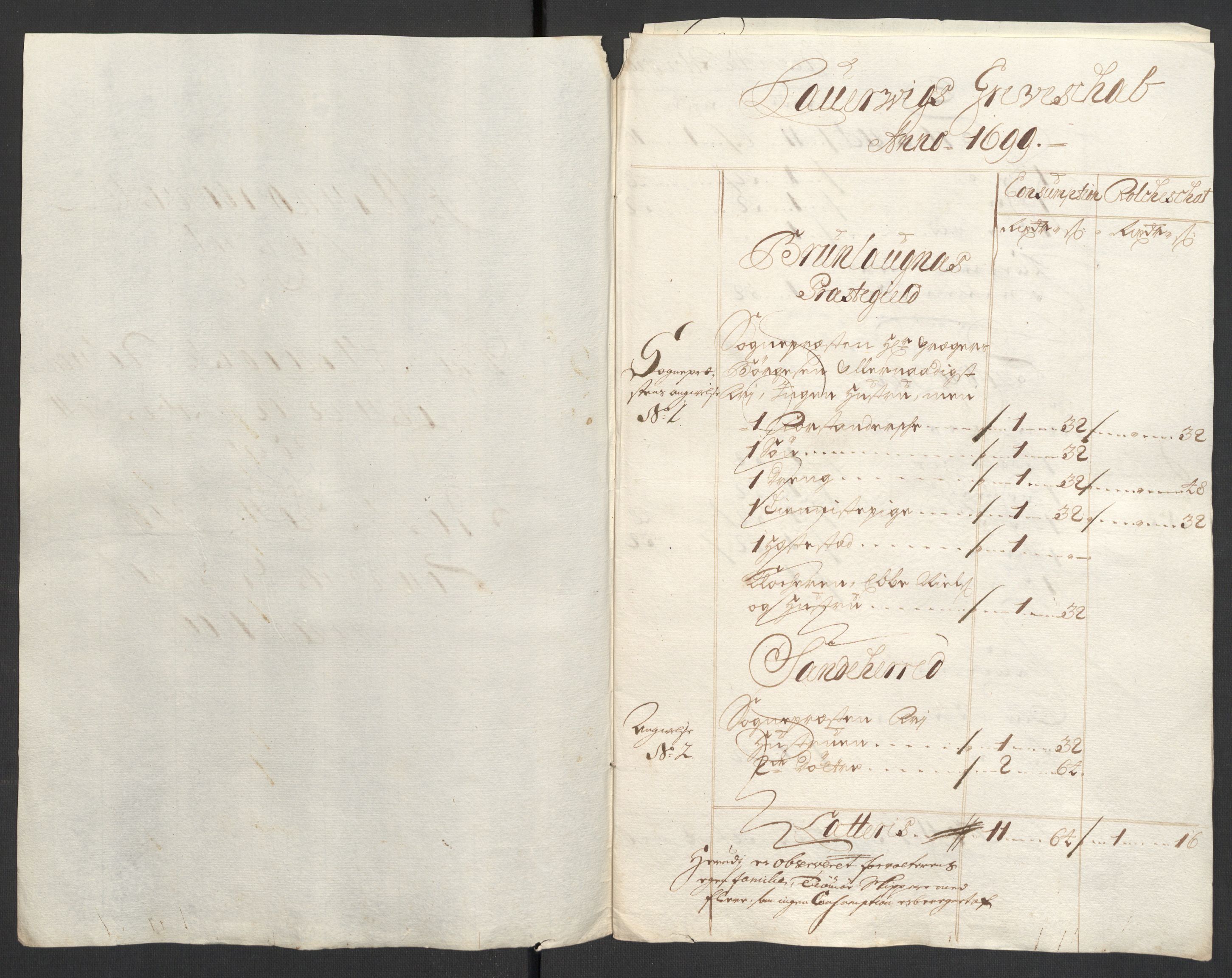 Rentekammeret inntil 1814, Reviderte regnskaper, Fogderegnskap, RA/EA-4092/R33/L1976: Fogderegnskap Larvik grevskap, 1698-1701, p. 112